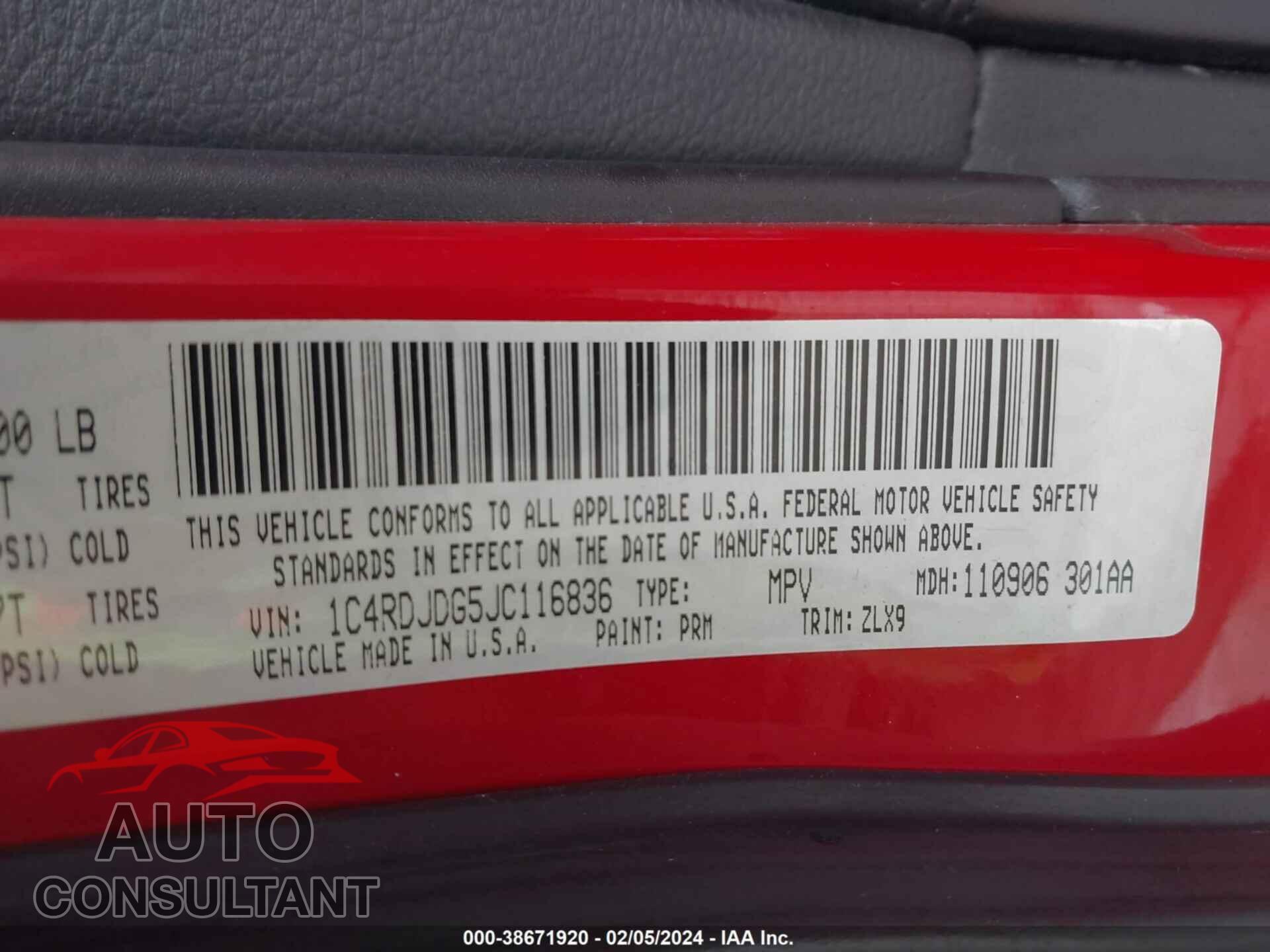 DODGE DURANGO 2018 - 1C4RDJDG5JC116836
