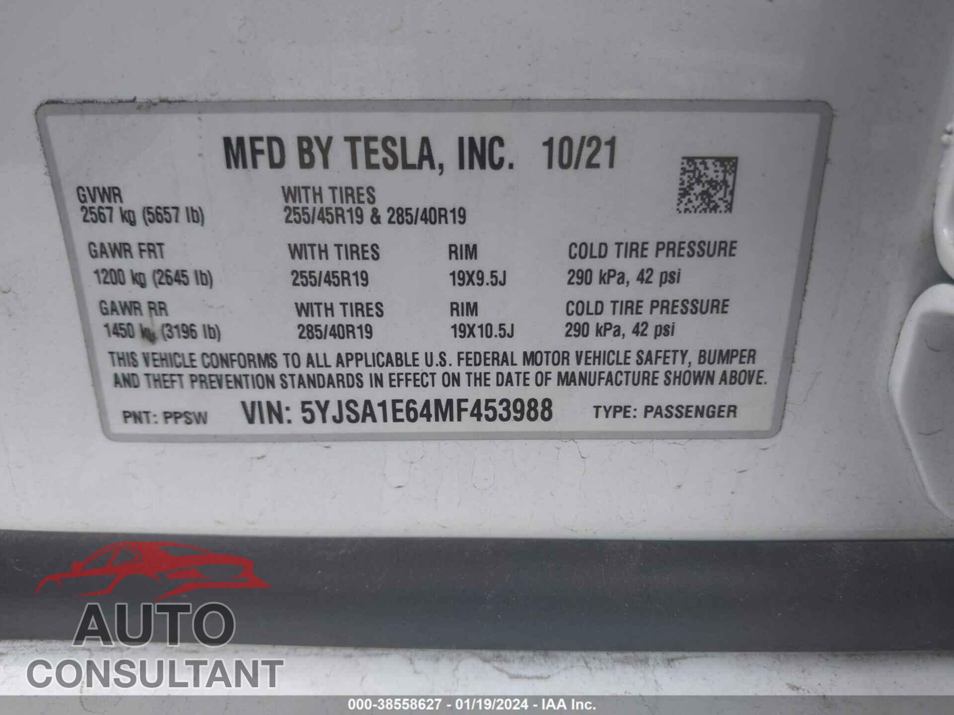 TESLA MODEL S 2021 - 5YJSA1E64MF453988