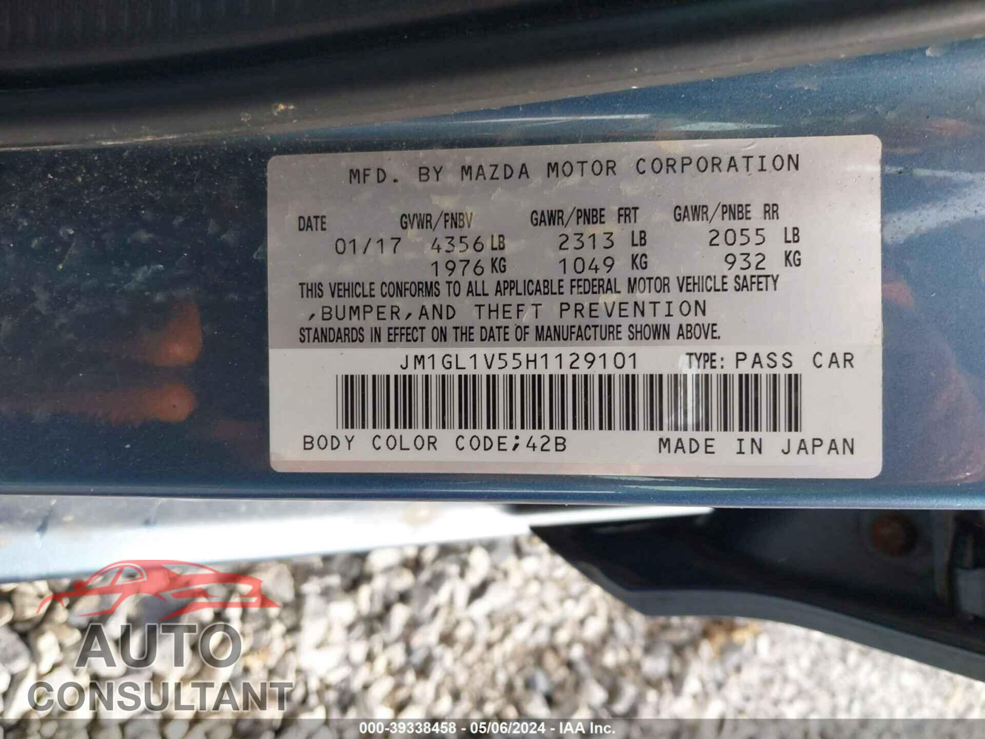 MAZDA MAZDA6 2017 - JM1GL1V55H1129101