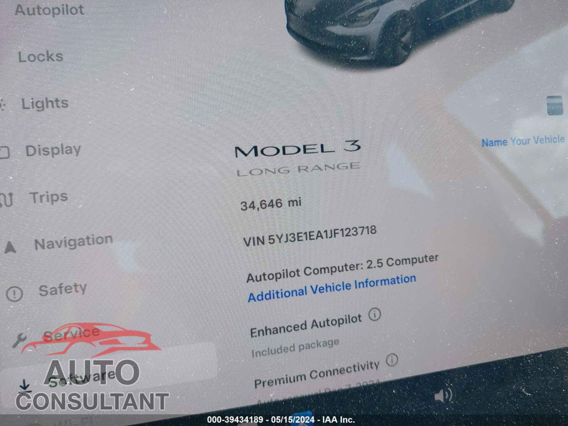 TESLA MODEL 3 2018 - 5YJ3E1EA1JF123718