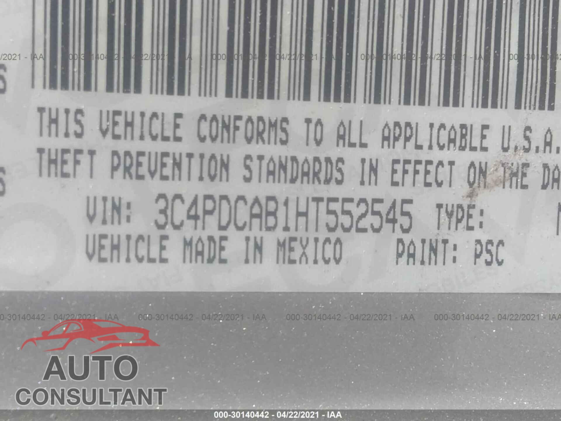 DODGE JOURNEY 2017 - 3C4PDCAB1HT552545