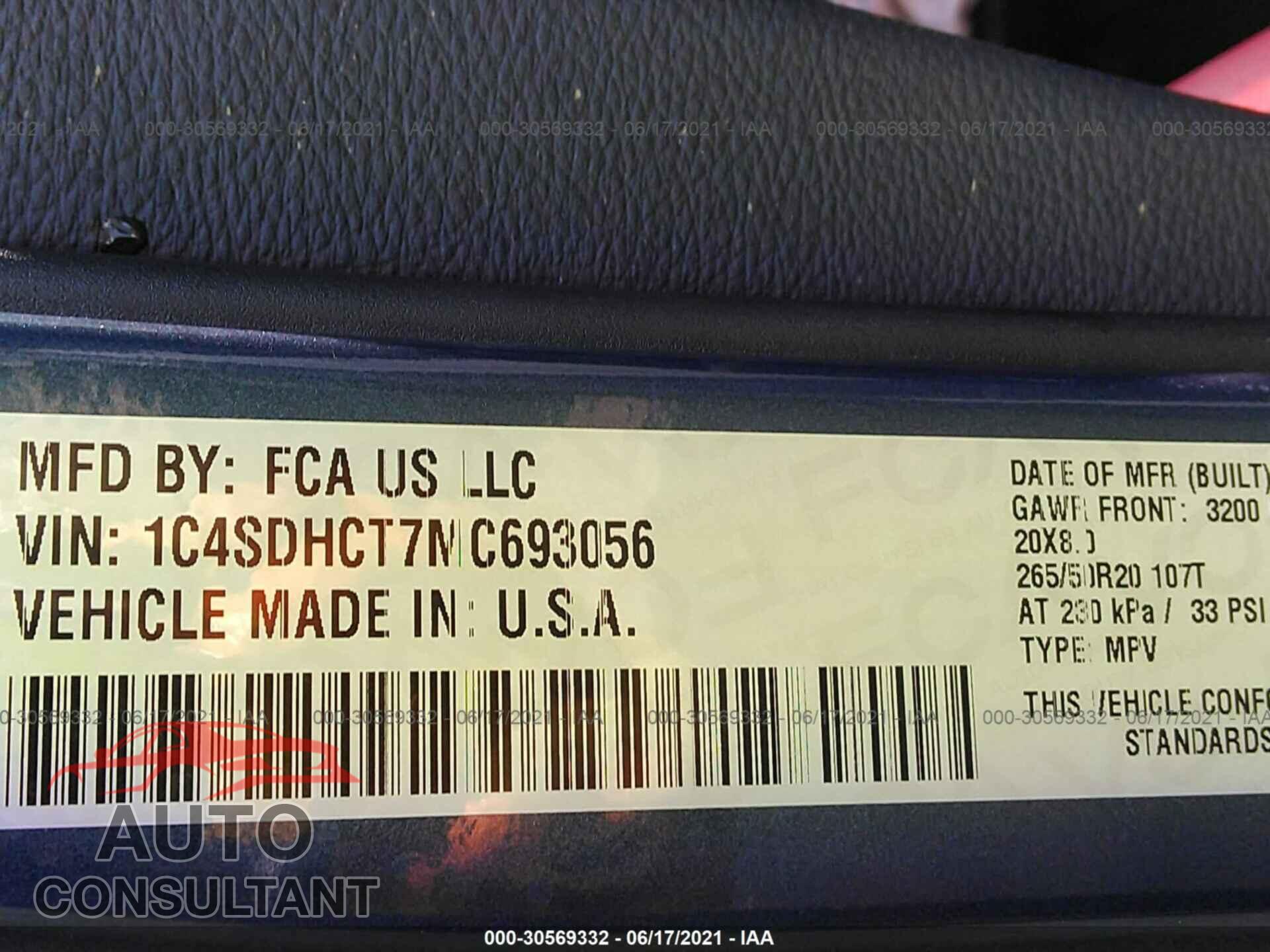 DODGE DURANGO 2021 - 1C4SDHCT7MC693056