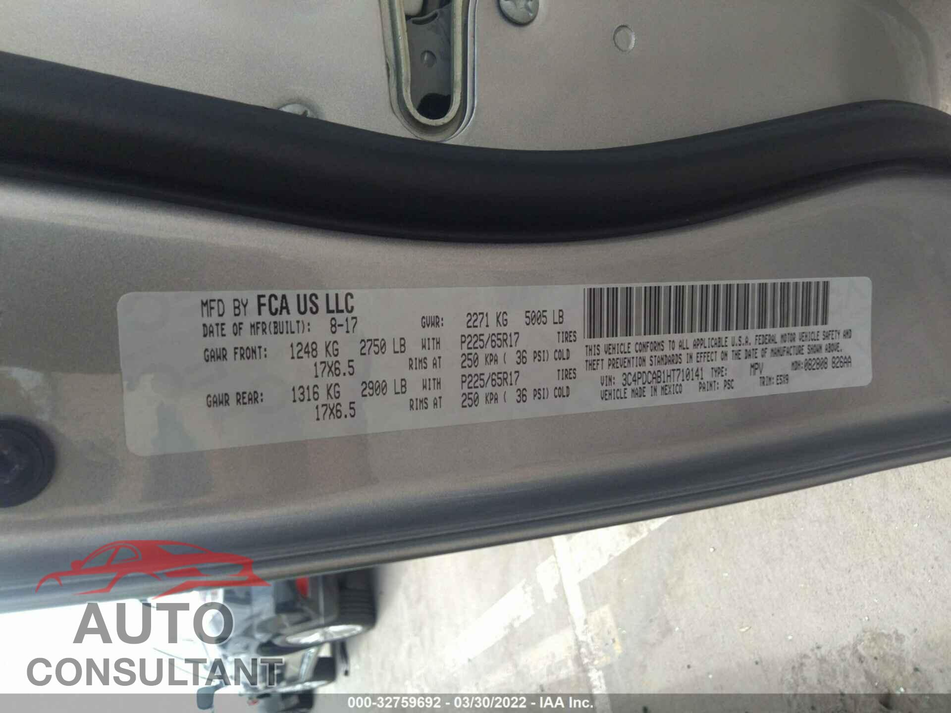 DODGE JOURNEY 2017 - 3C4PDCAB1HT710141