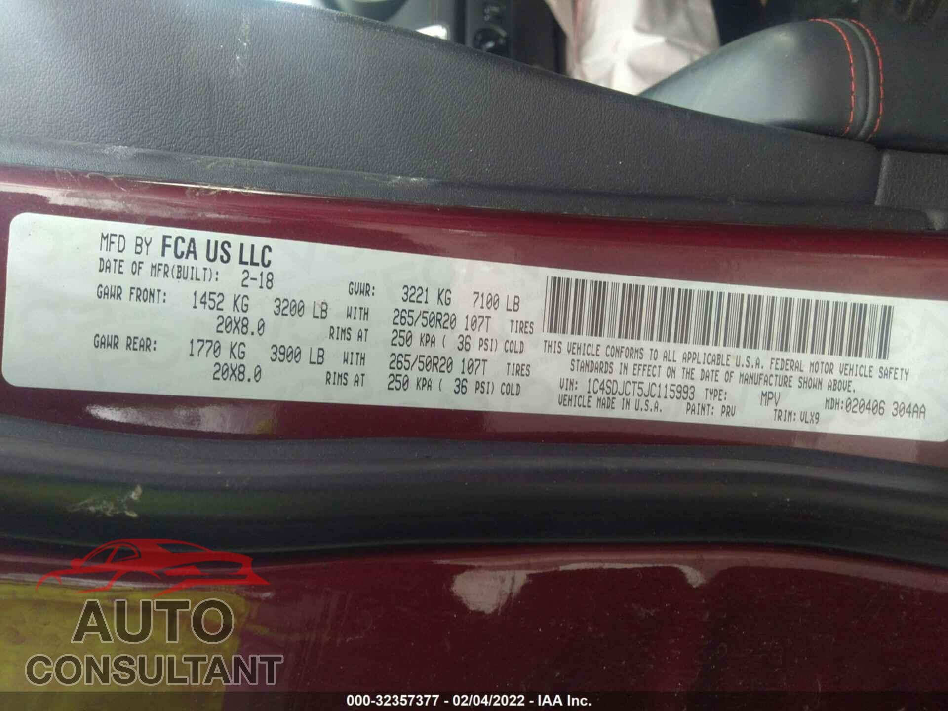 DODGE DURANGO 2018 - 1C4SDJCT5JC115993