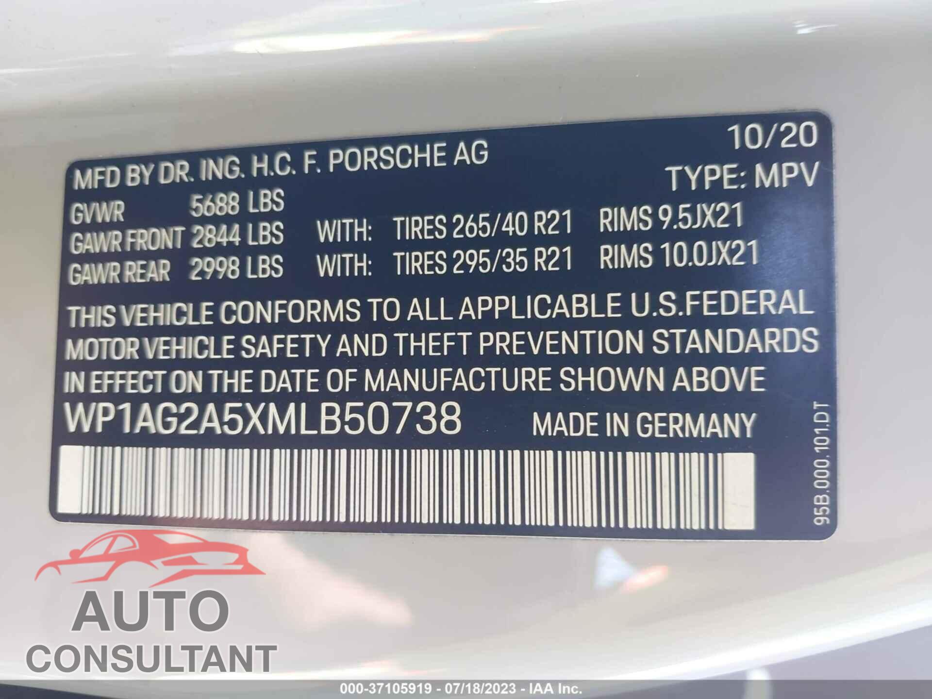 PORSCHE MACAN 2021 - WP1AG2A5XMLB50738