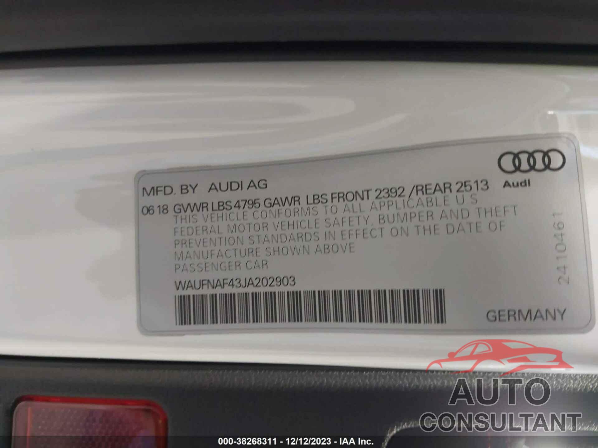 AUDI A4 2018 - WAUFNAF43JA202903