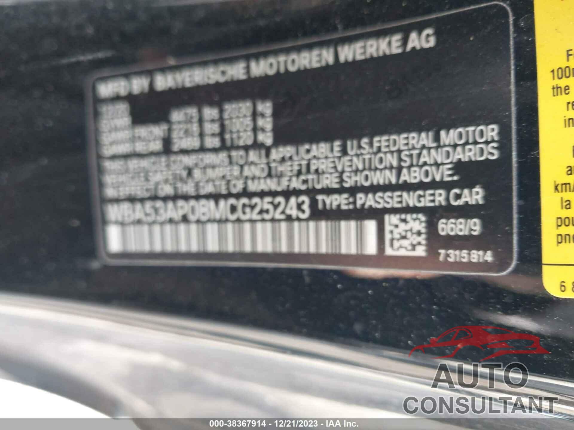 BMW 430I 2021 - WBA53AP08MCG25243