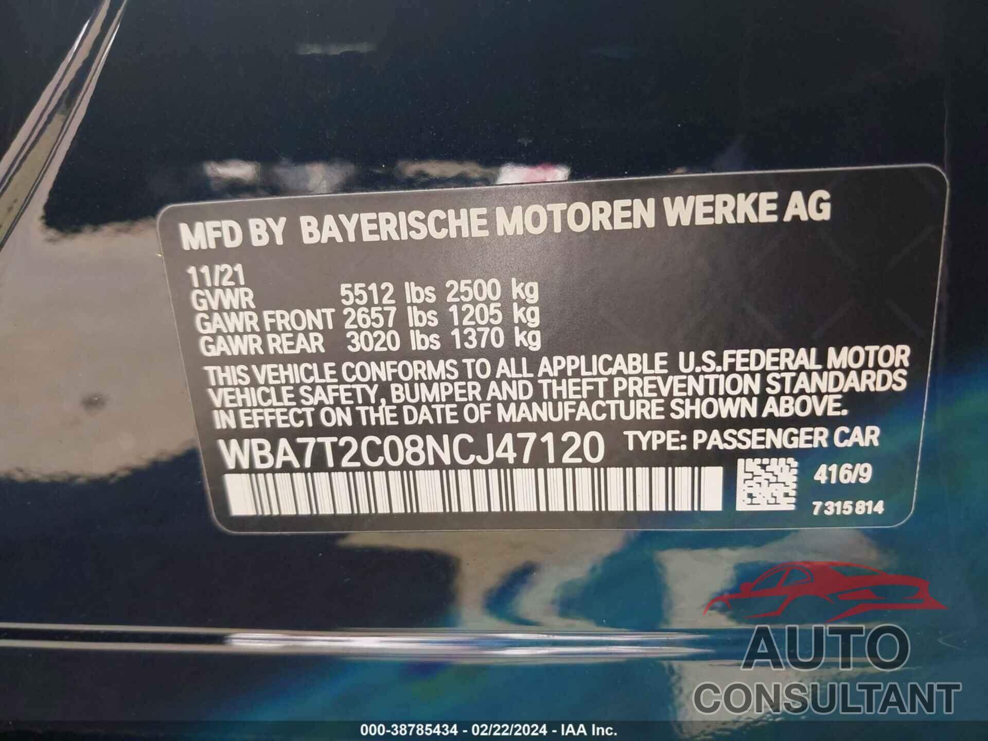 BMW 740 2022 - WBA7T2C08NCJ47120
