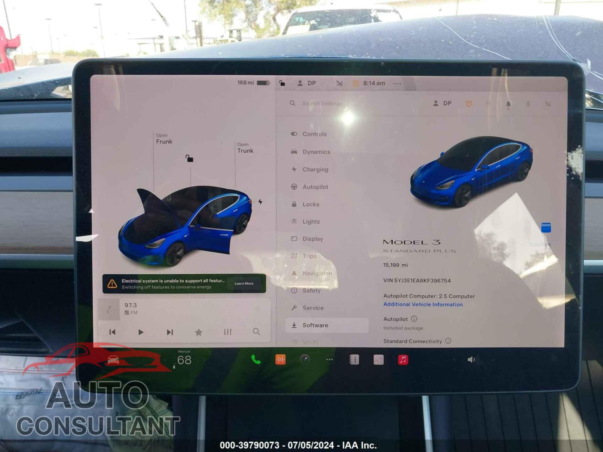 TESLA MODEL 3 2019 - 5YJ3E1EA8KF396754