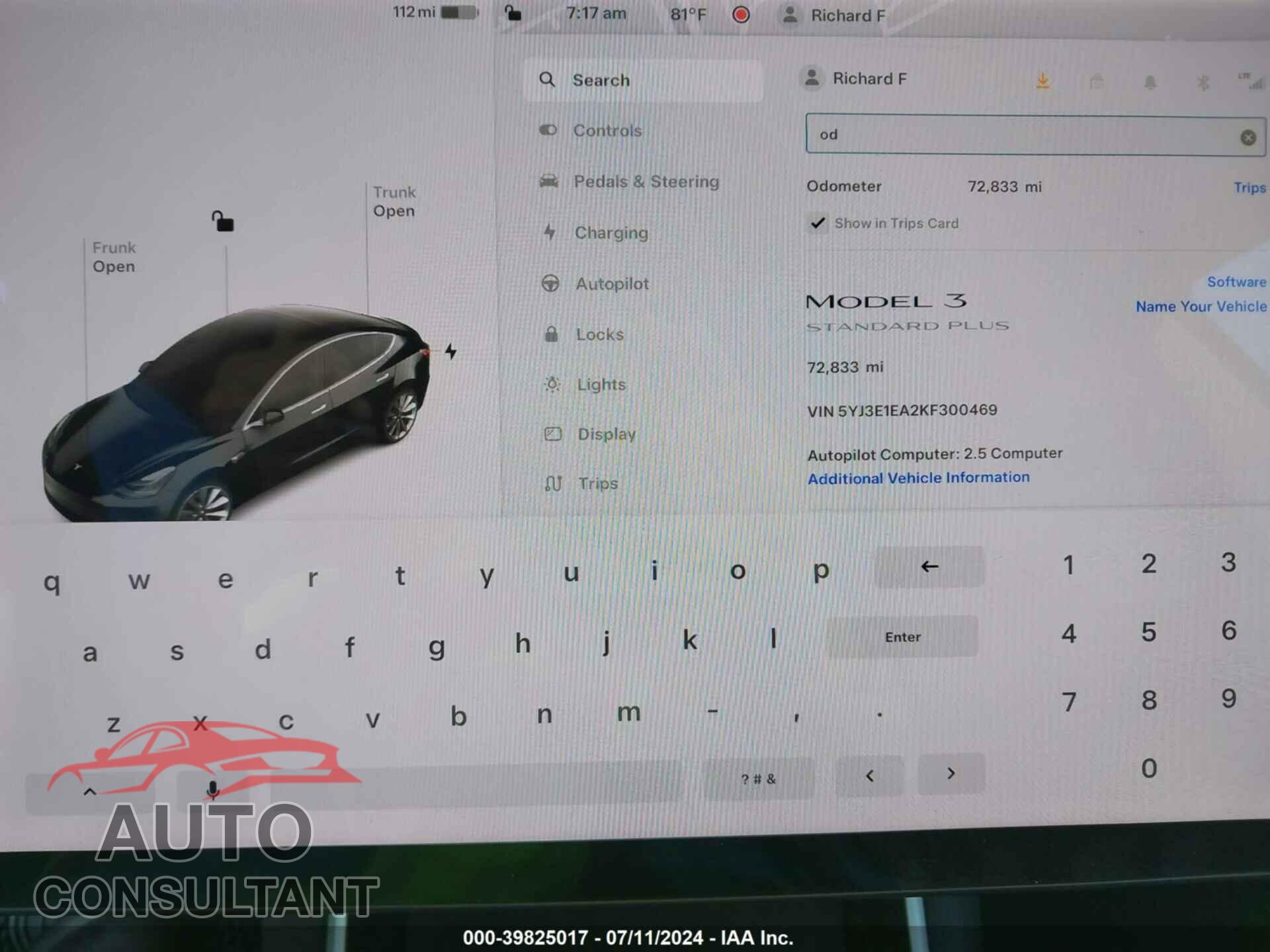TESLA MODEL 3 2019 - 5YJ3E1EA2KF300469