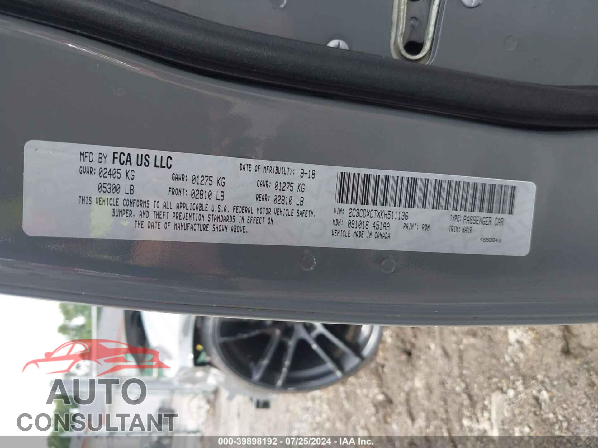 DODGE CHARGER 2019 - 2C3CDXCTXKH511136