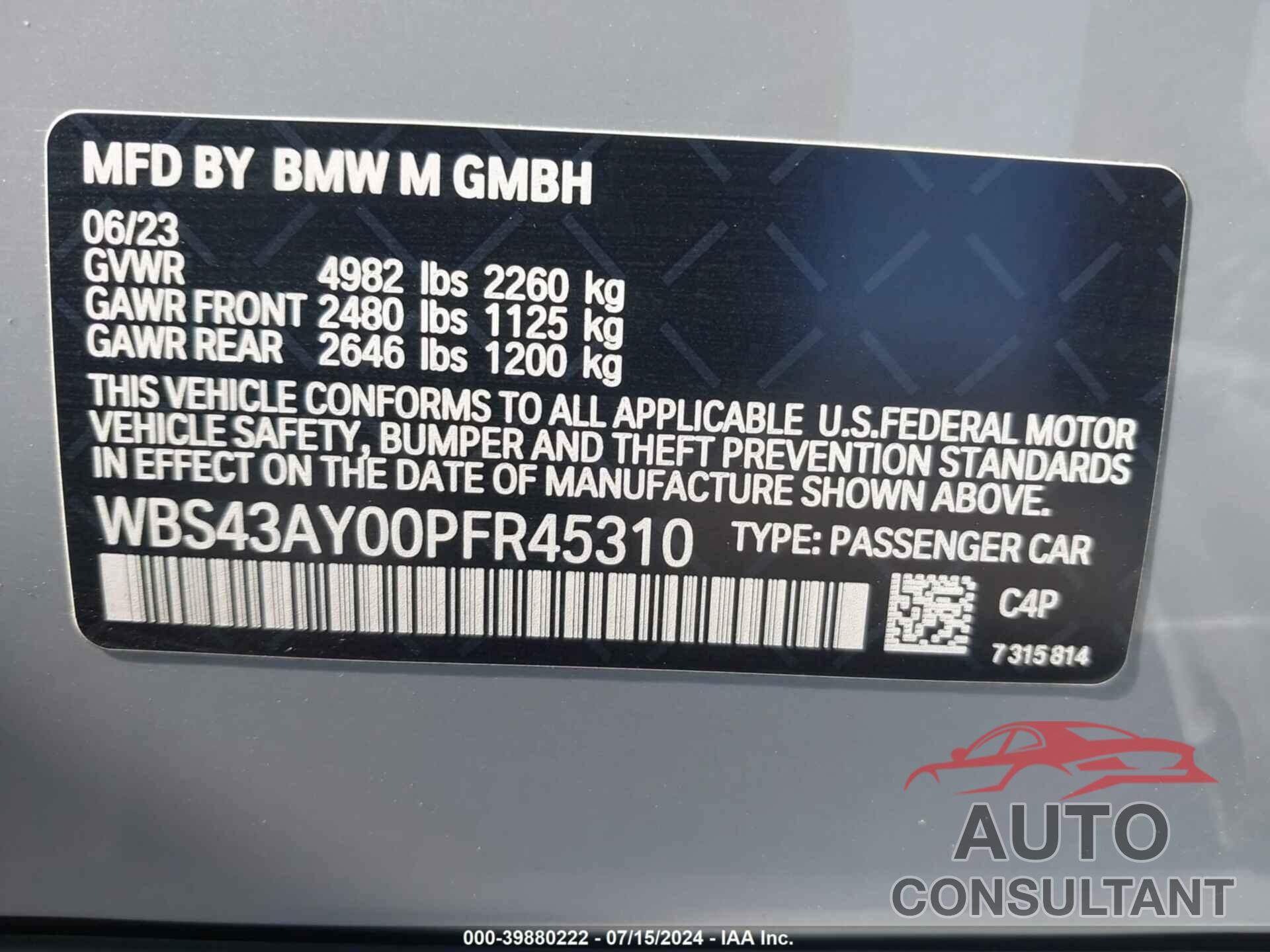 BMW M3 2023 - WBS43AY00PFR45310