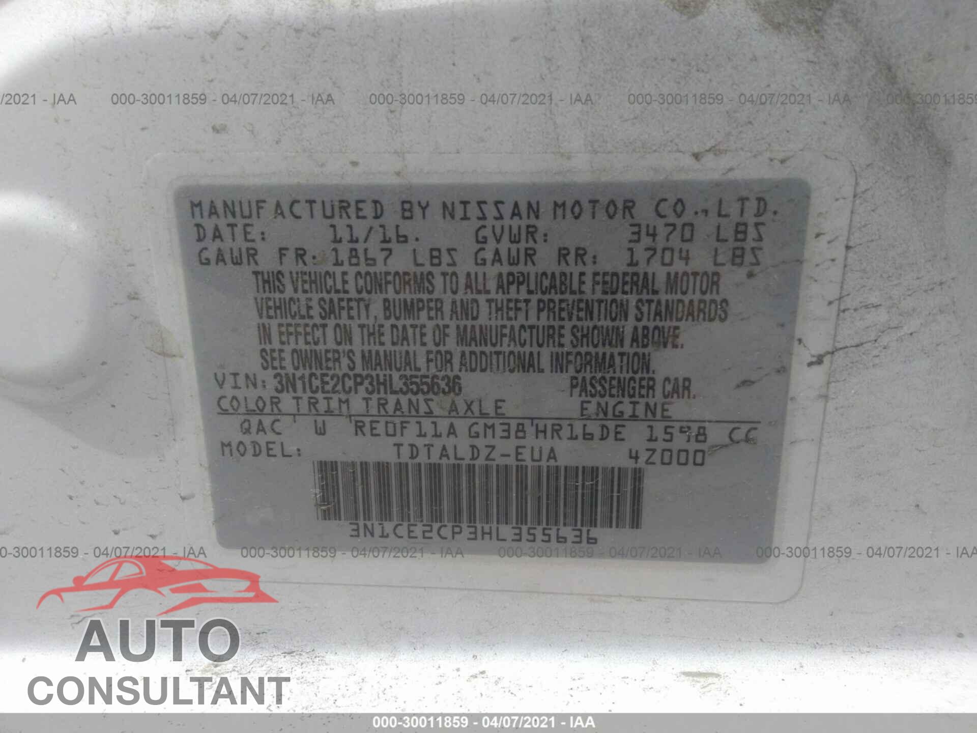 NISSAN VERSA NOTE 2017 - 3N1CE2CP3HL355636