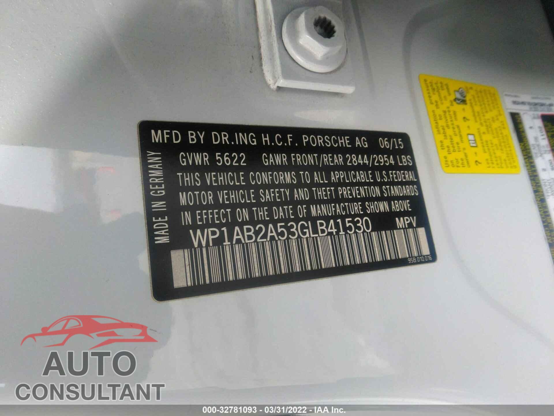 PORSCHE MACAN 2016 - WP1AB2A53GLB41530