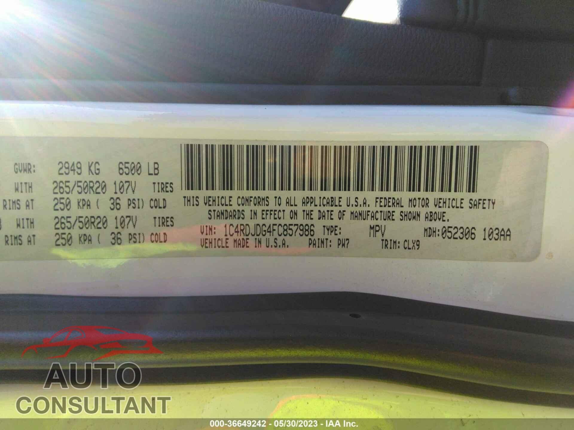 DODGE DURANGO 2015 - 1C4RDJDG4FC857986