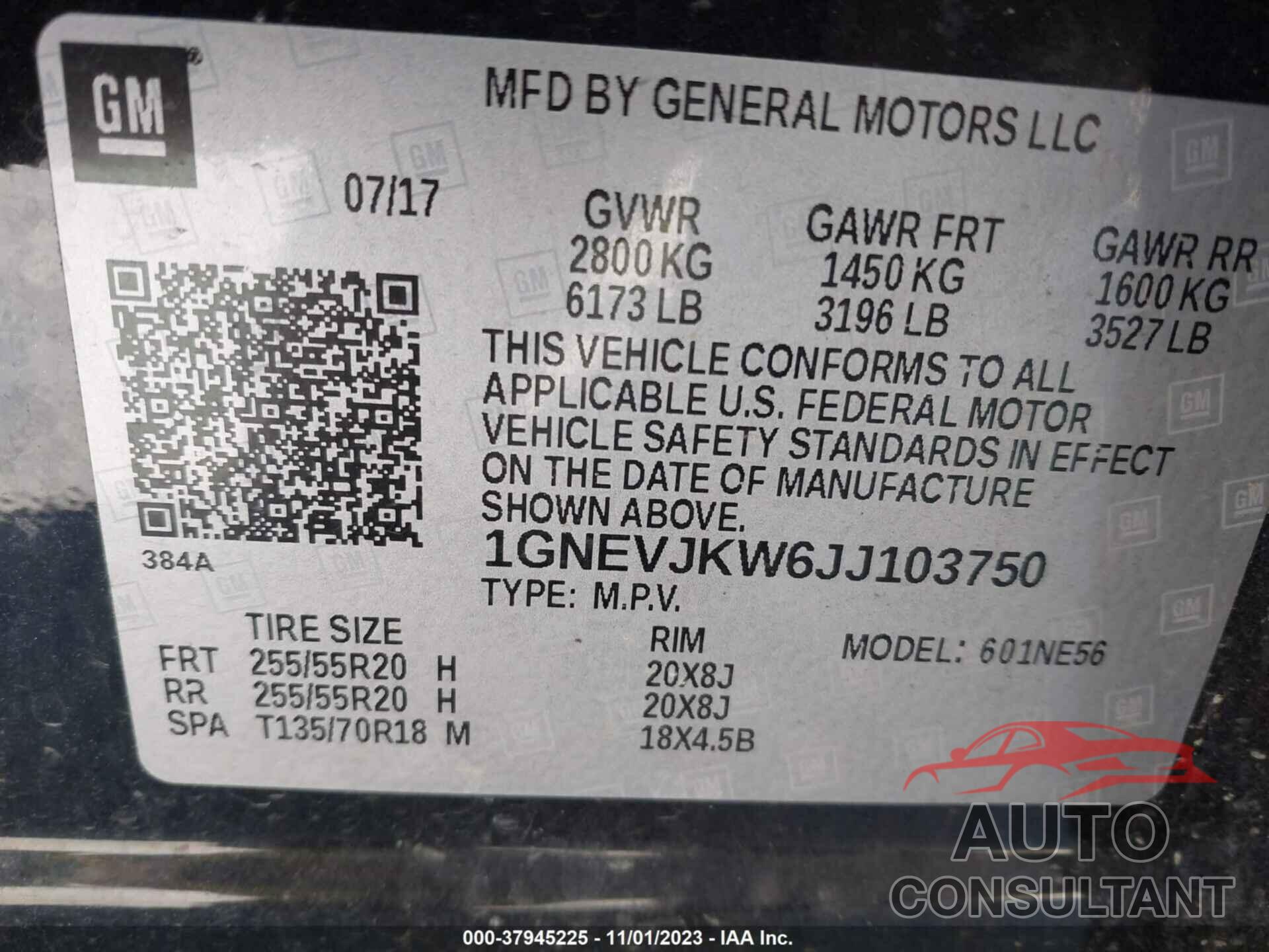 CHEVROLET TRAVERSE 2018 - 1GNEVJKW6JJ103750