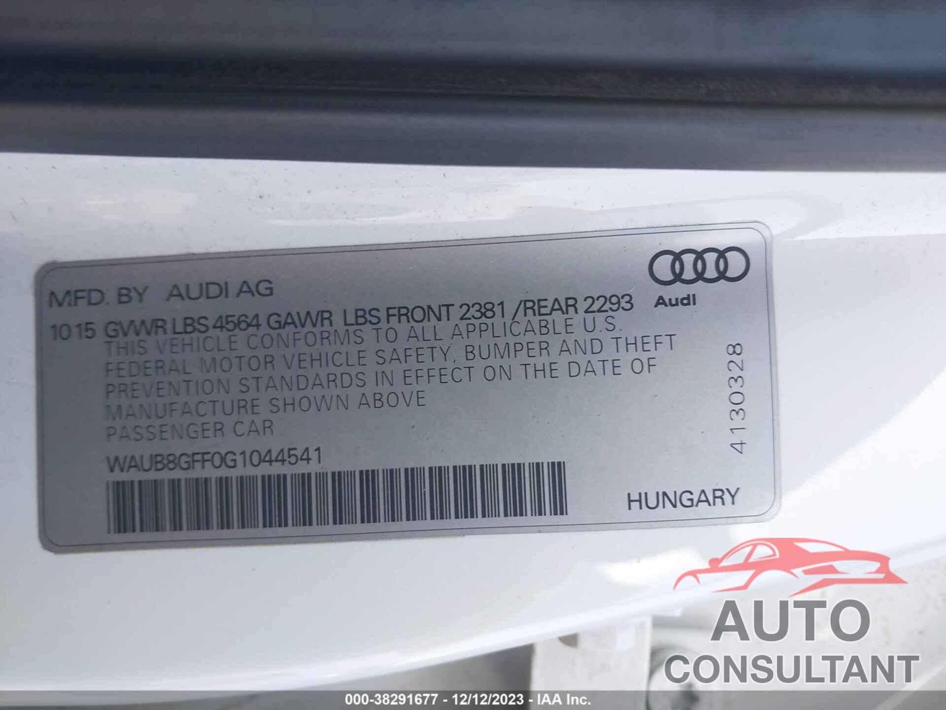 AUDI A3 2016 - WAUB8GFF0G1044541