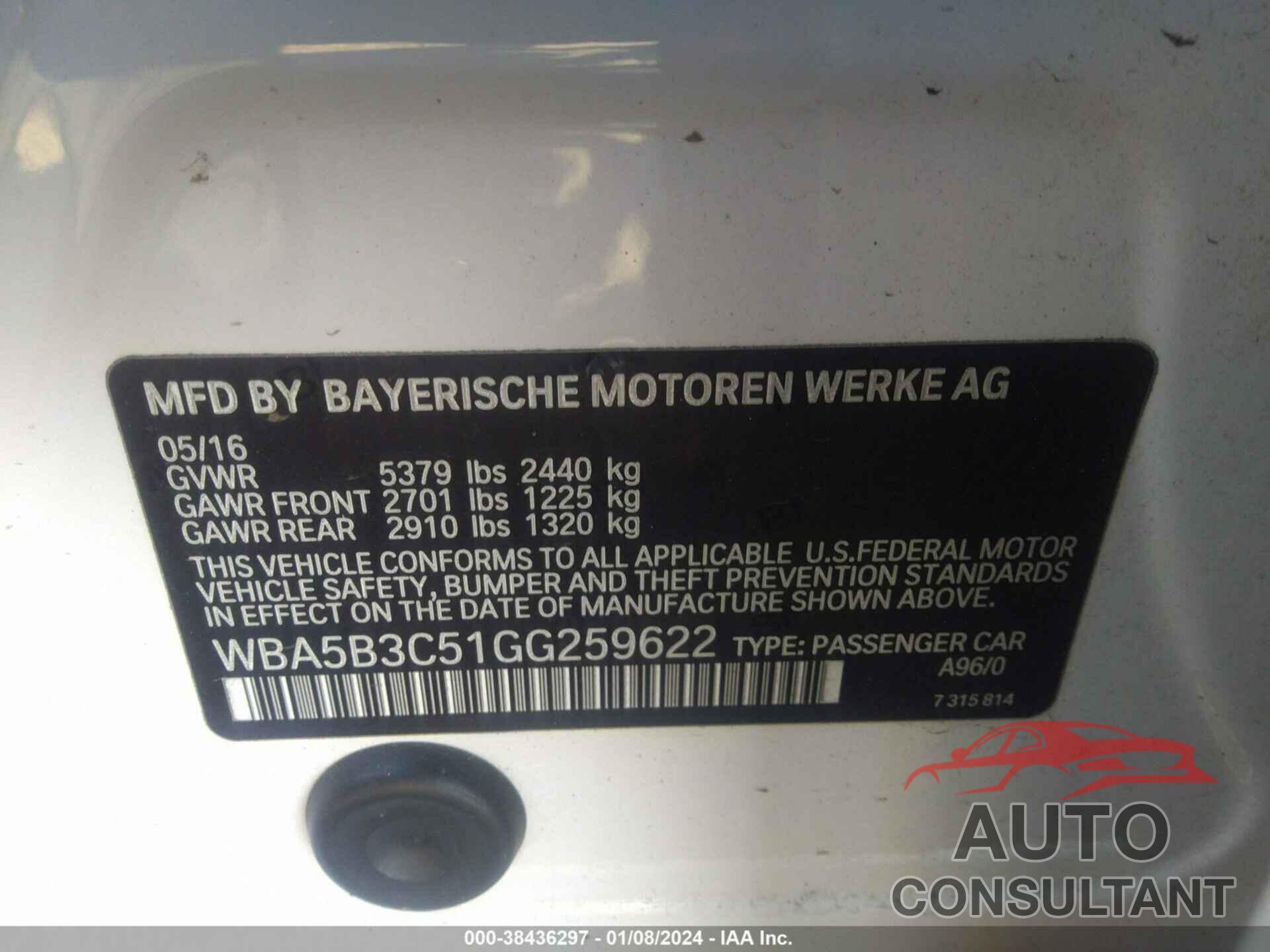 BMW 535I 2016 - WBA5B3C51GG259622