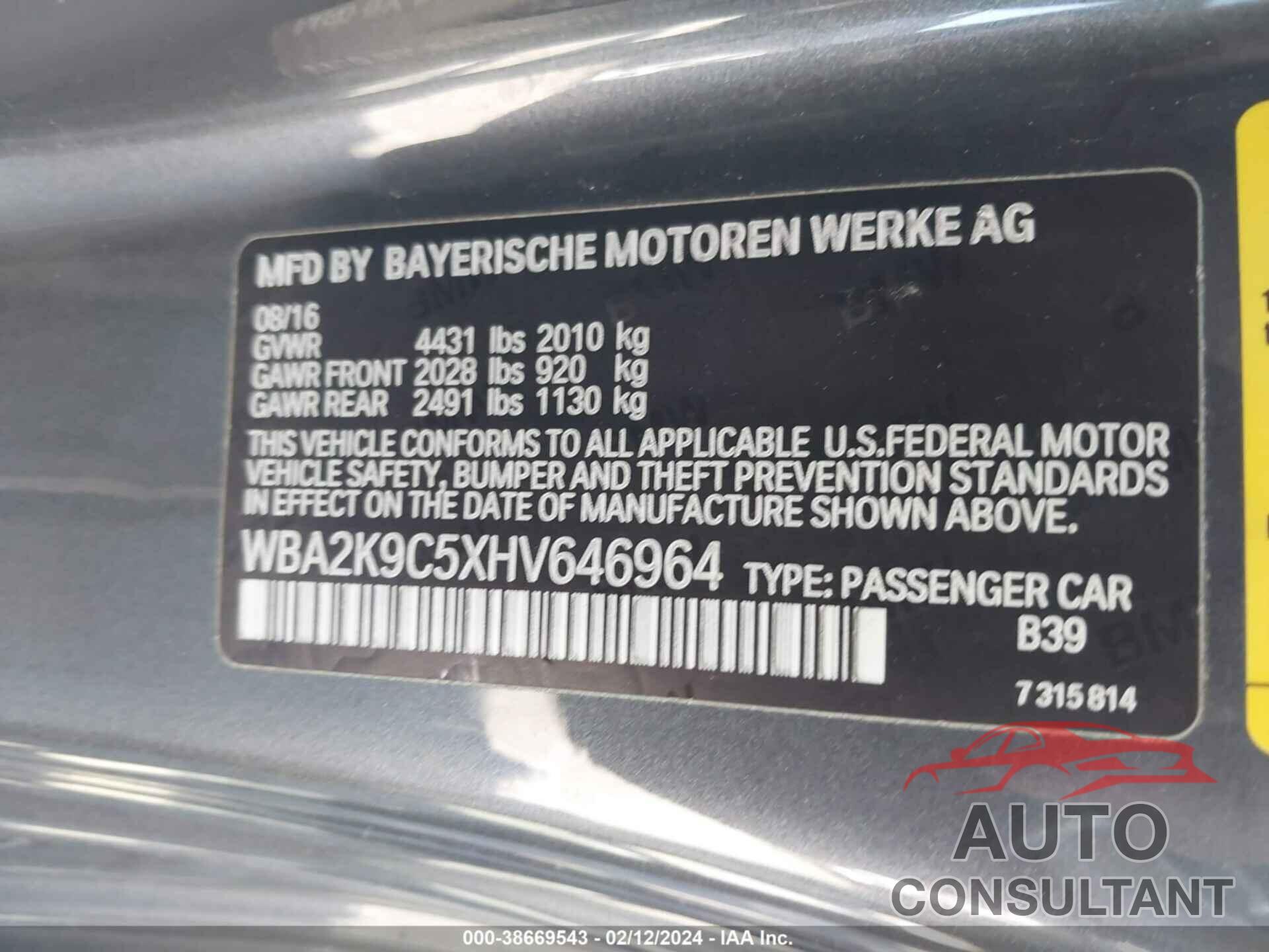BMW 230I 2017 - WBA2K9C5XHV646964