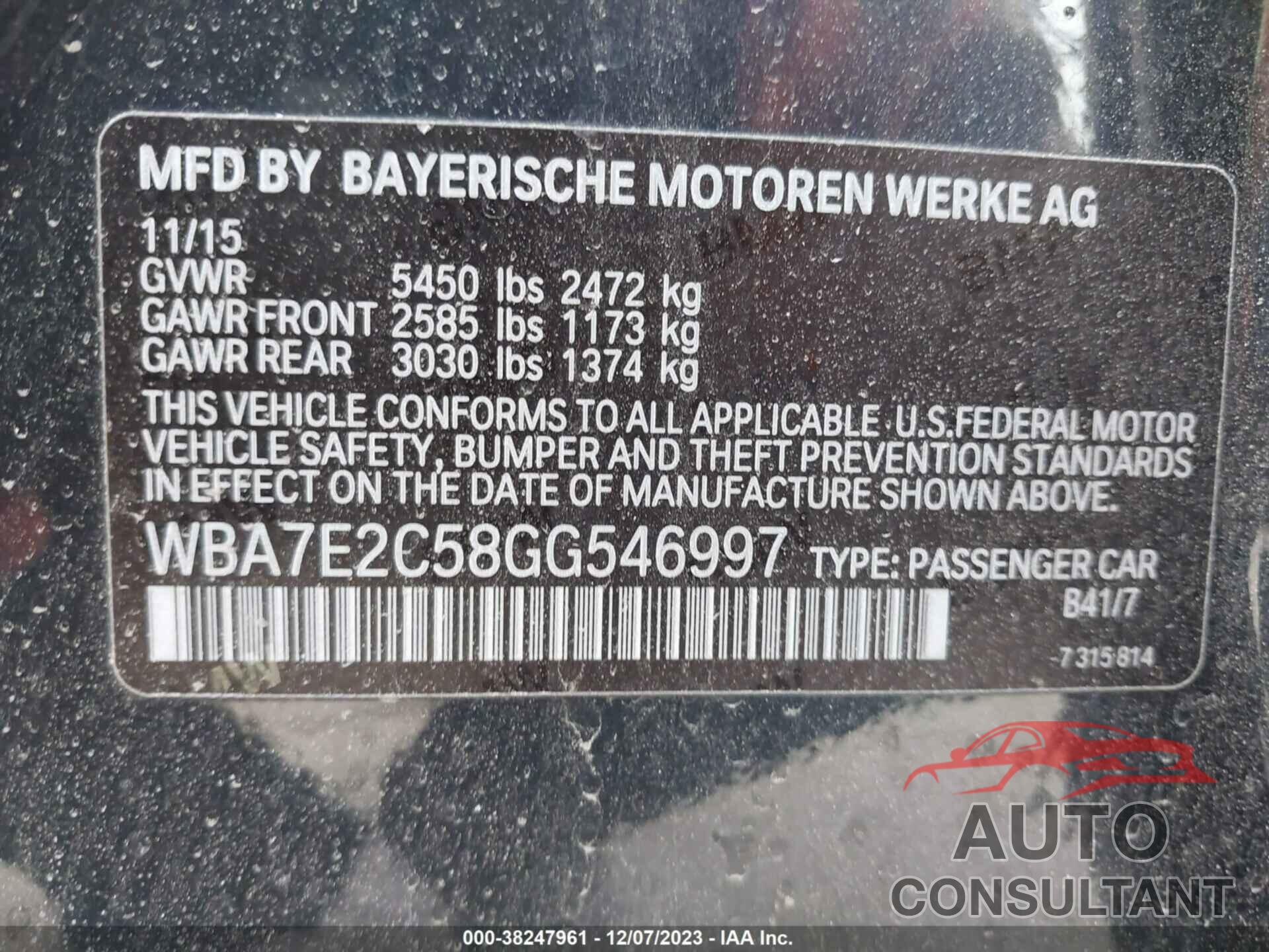 BMW 740I 2016 - WBA7E2C58GG546997