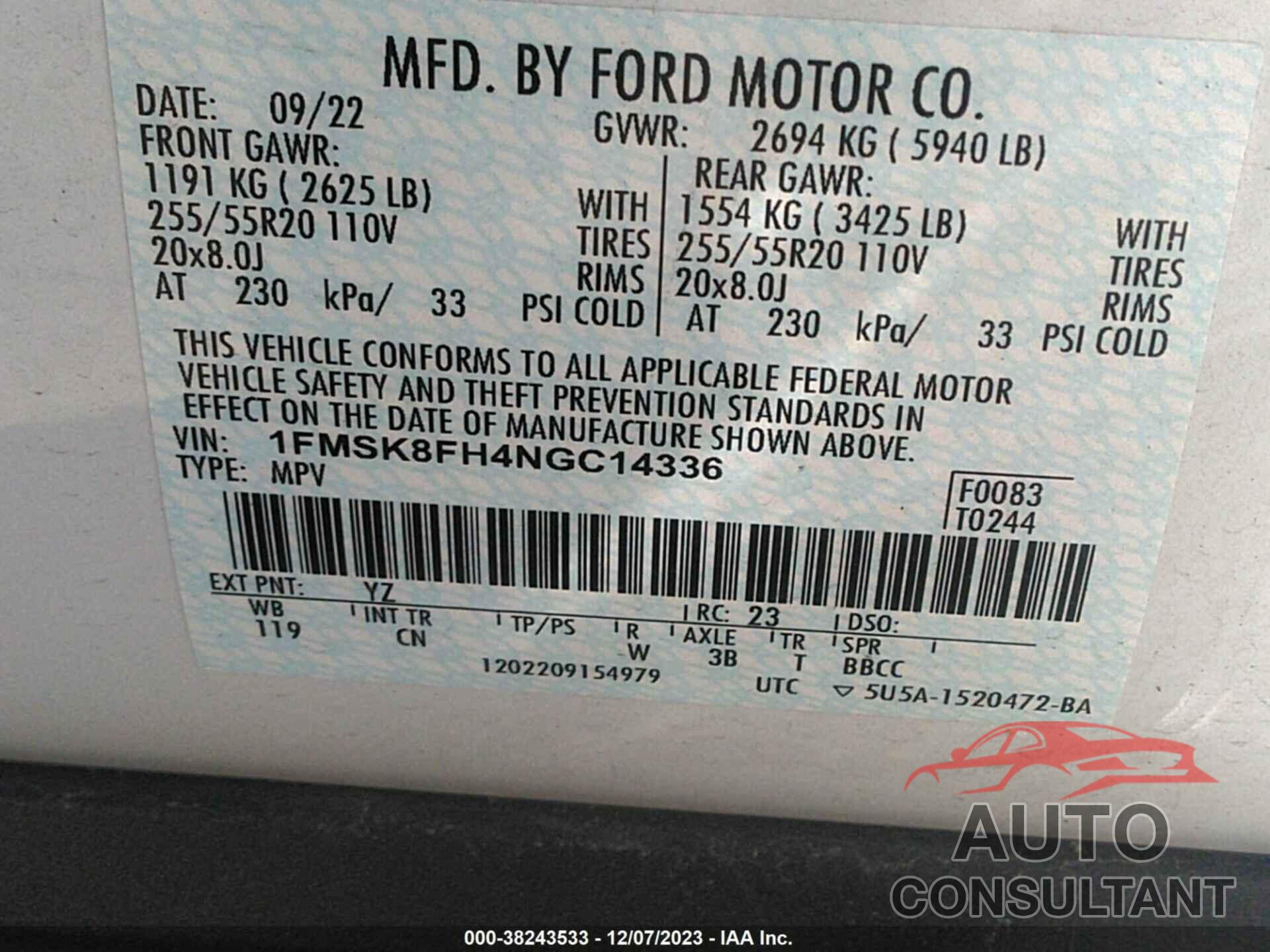 FORD EXPLORER 2022 - 1FMSK8FH4NGC14336