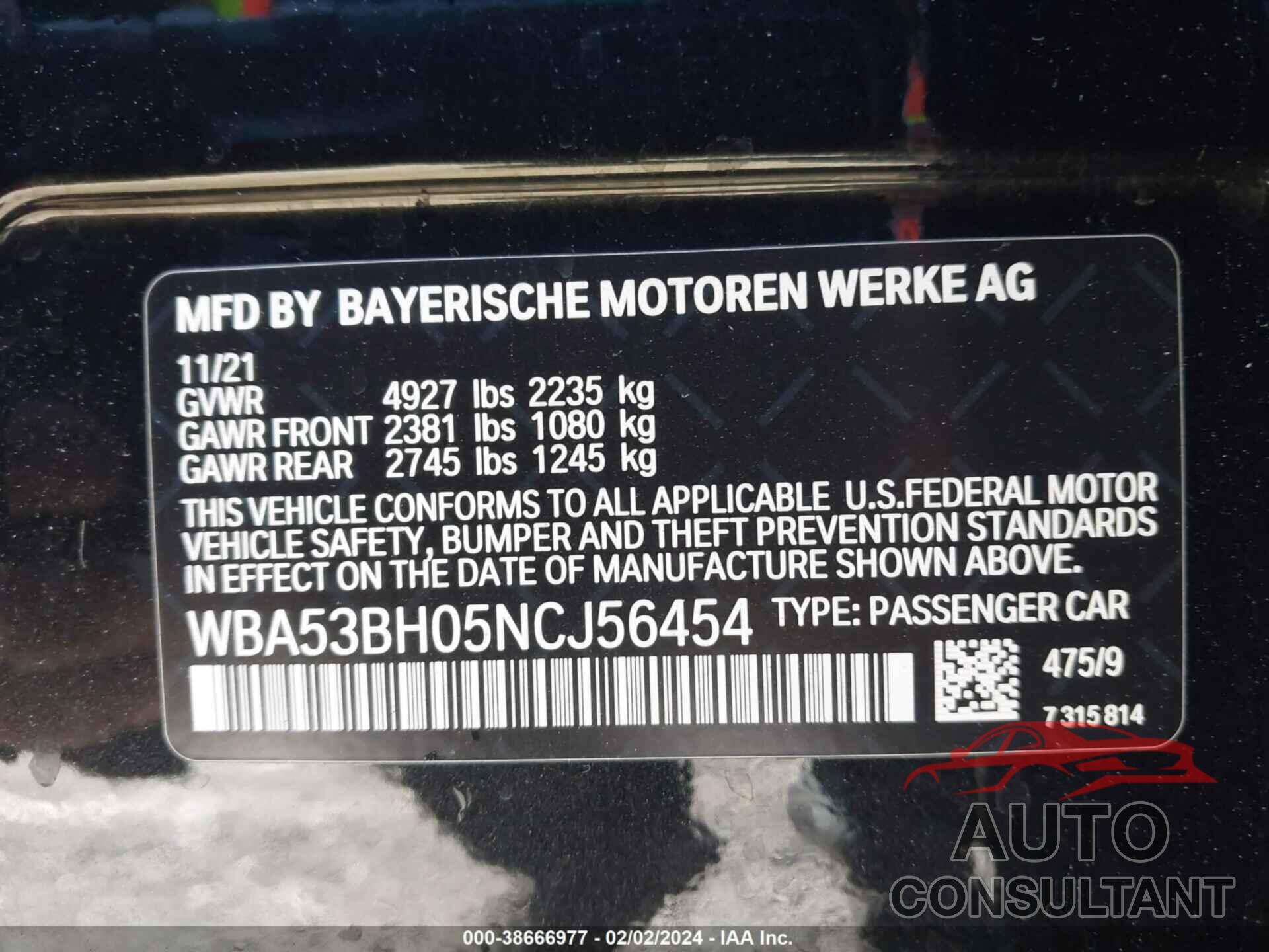 BMW 530I 2022 - WBA53BH05NCJ56454