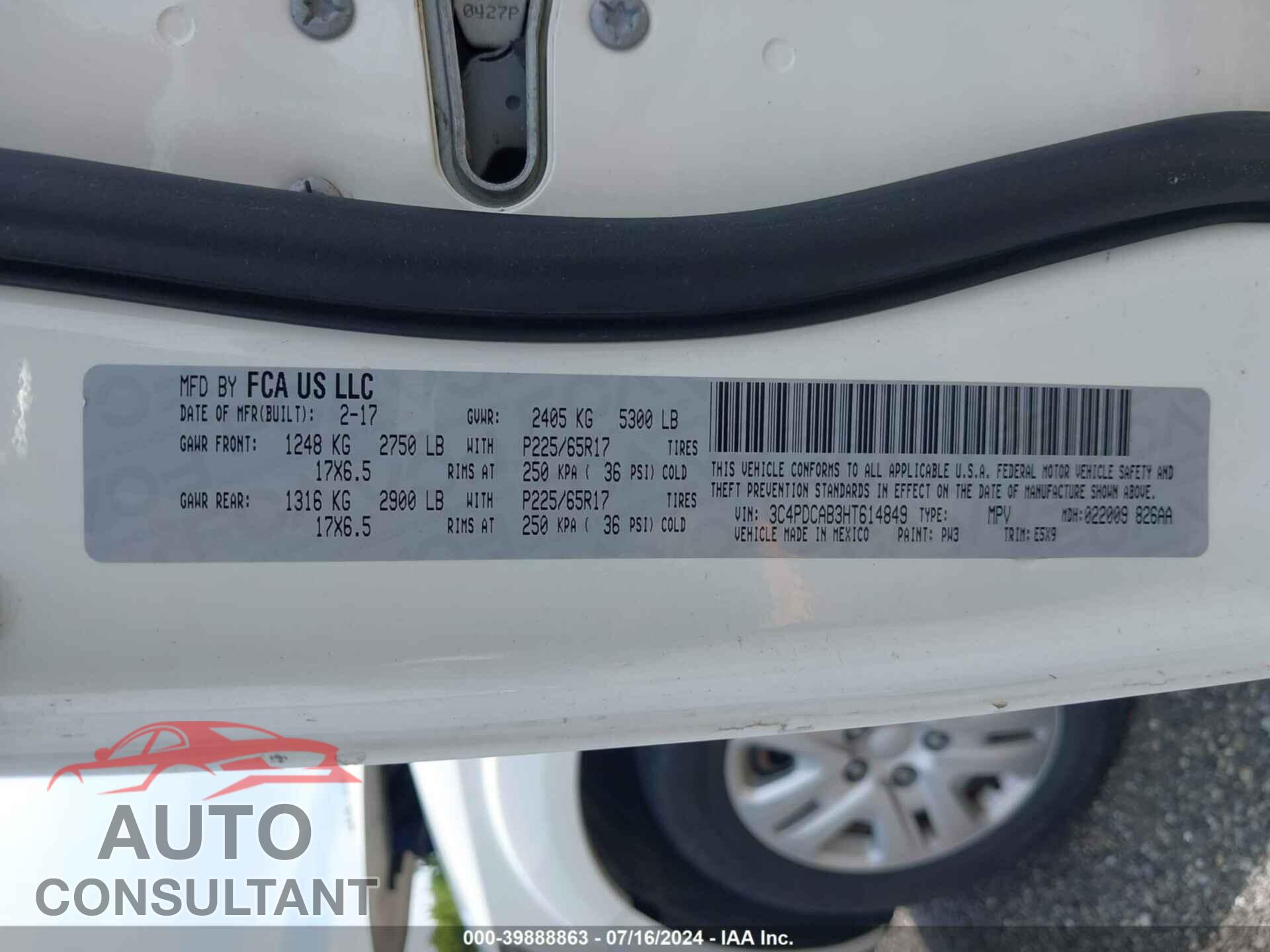 DODGE JOURNEY 2017 - 3C4PDCAB3HT614849