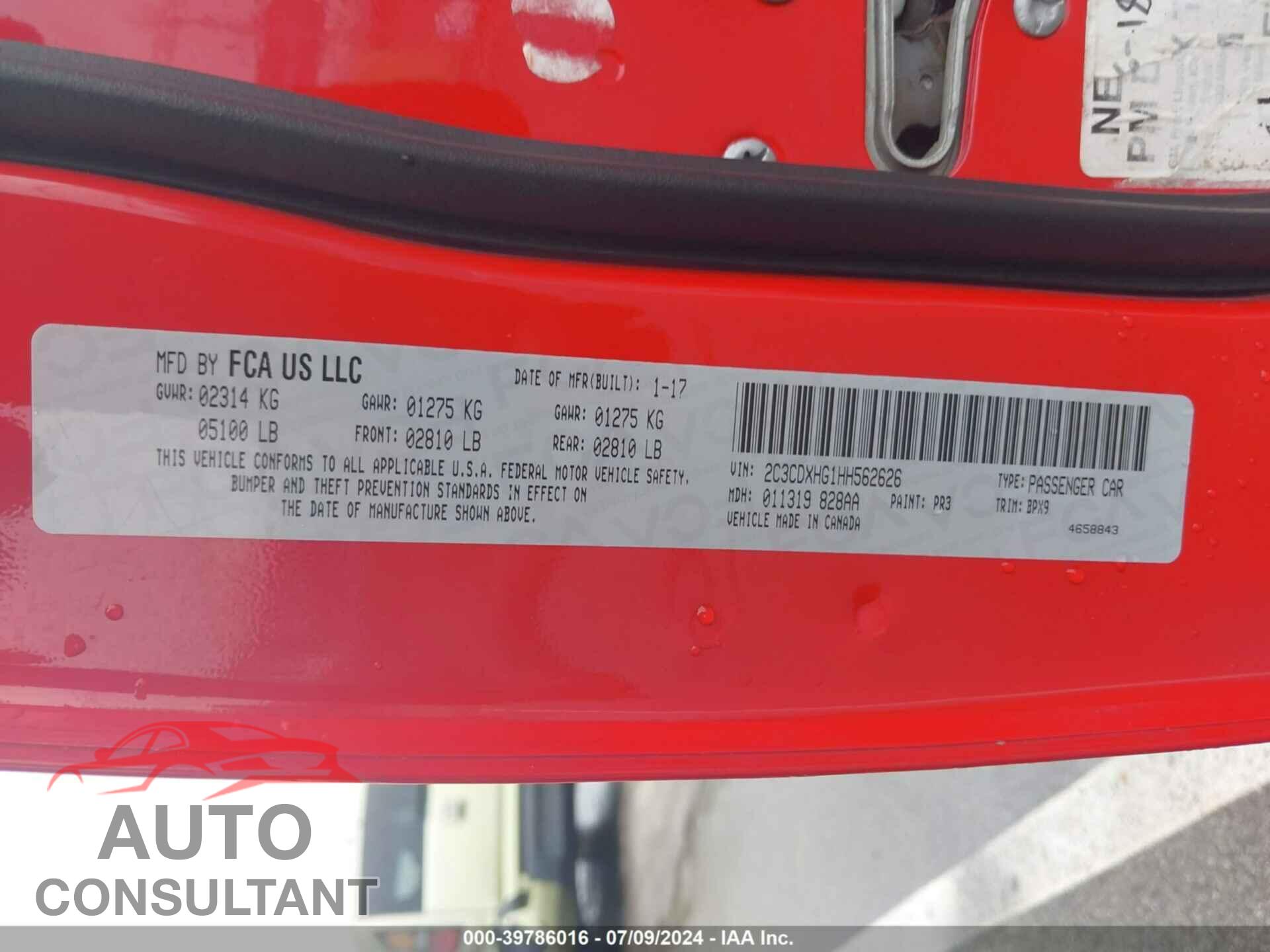 DODGE CHARGER 2017 - 2C3CDXHG1HH562626