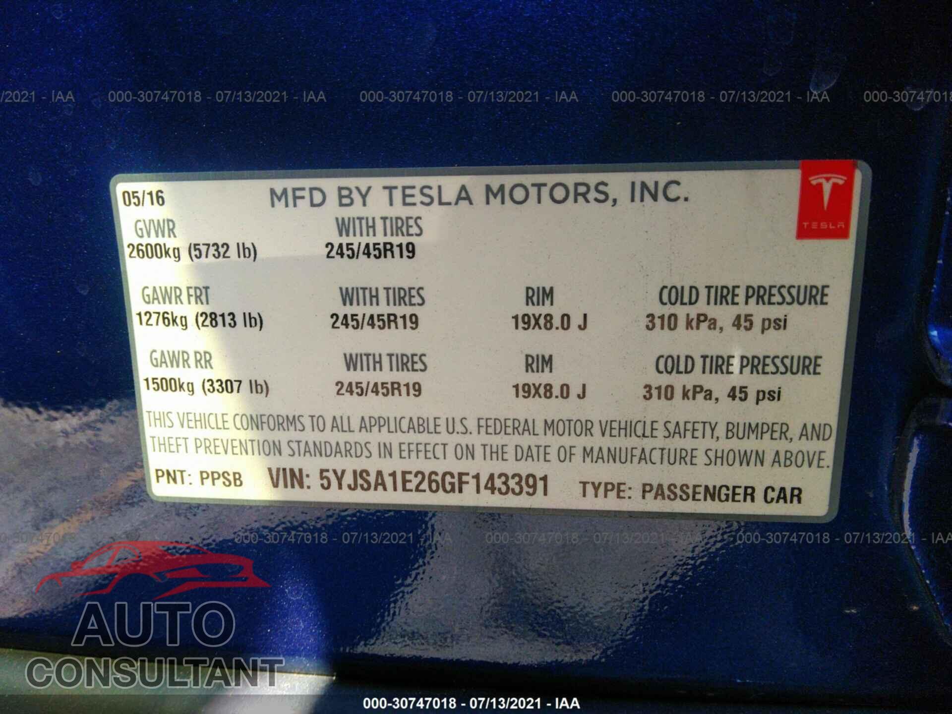 TESLA MODEL S 2016 - 5YJSA1E26GF143391