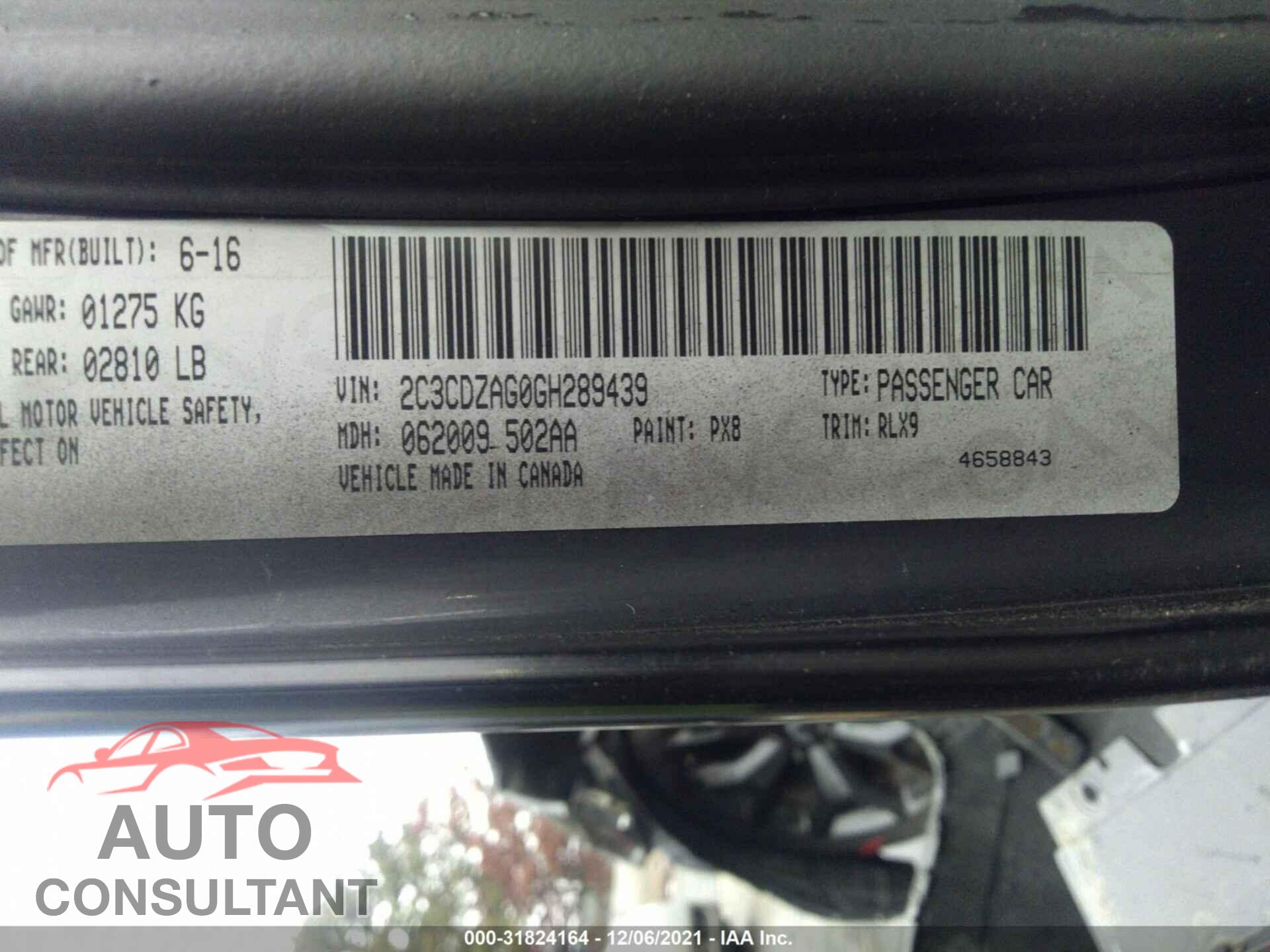 DODGE CHALLENGER 2016 - 2C3CDZAG0GH289439