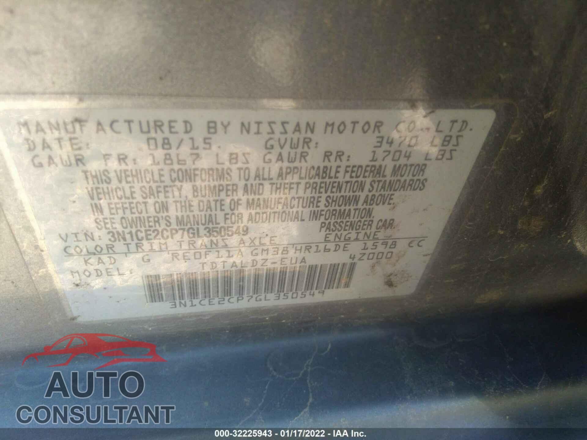 NISSAN VERSA NOTE 2016 - 3N1CE2CP7GL350549