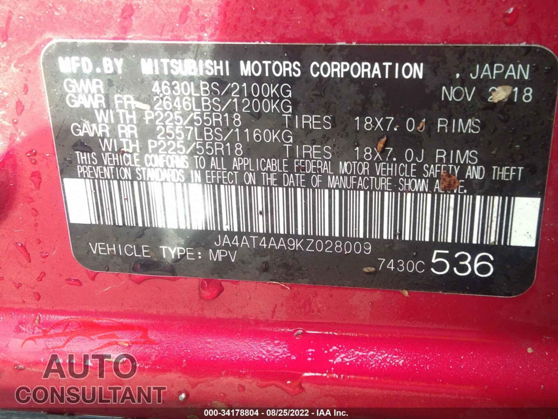 MITSUBISHI ECLIPSE CROSS 2019 - JA4AT4AA9KZ028009