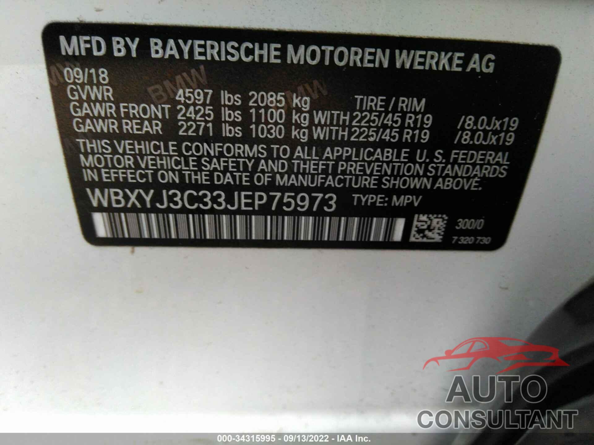 BMW X2 2018 - WBXYJ3C33JEP75973