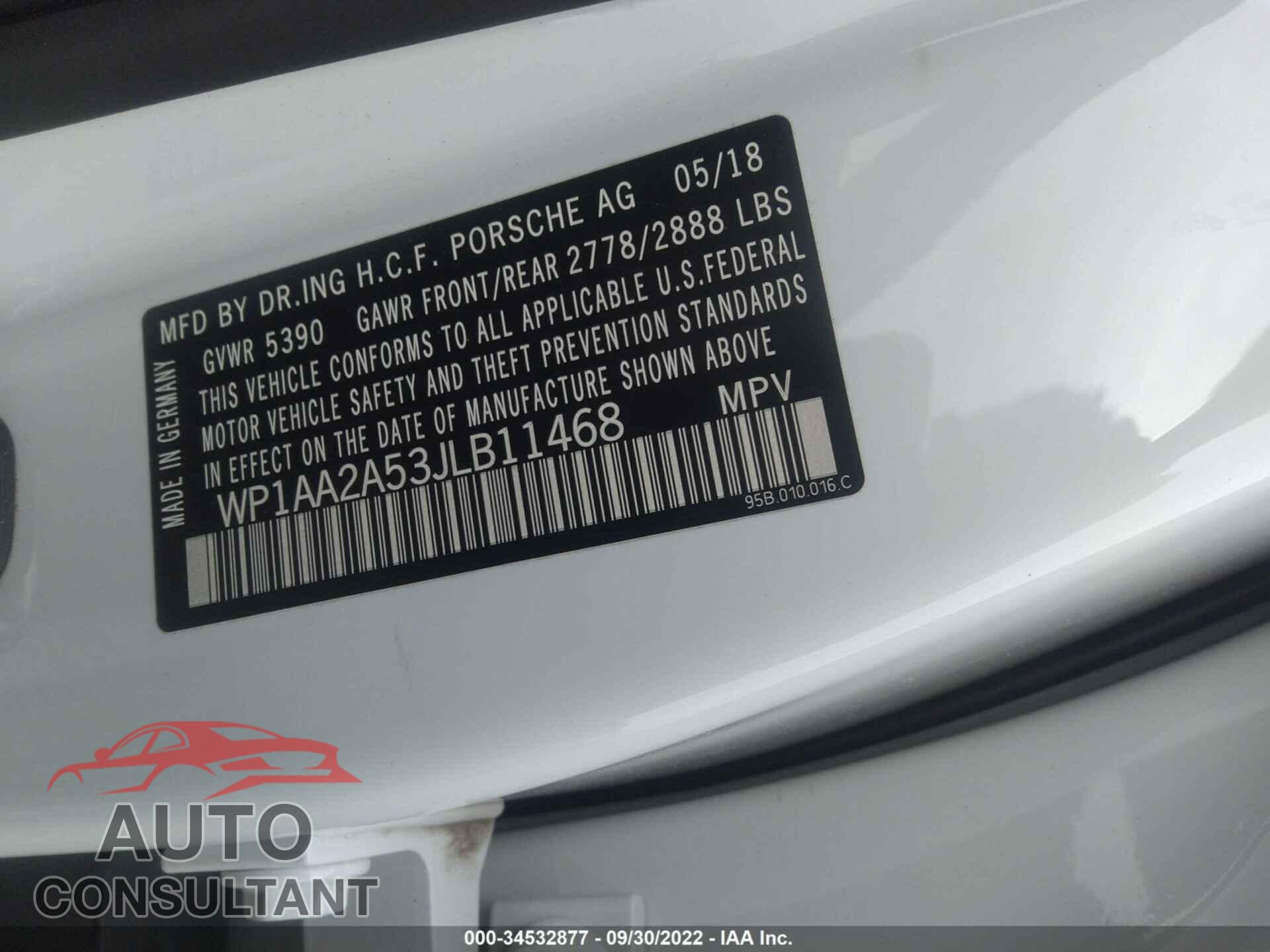 PORSCHE MACAN 2018 - WP1AA2A53JLB11468