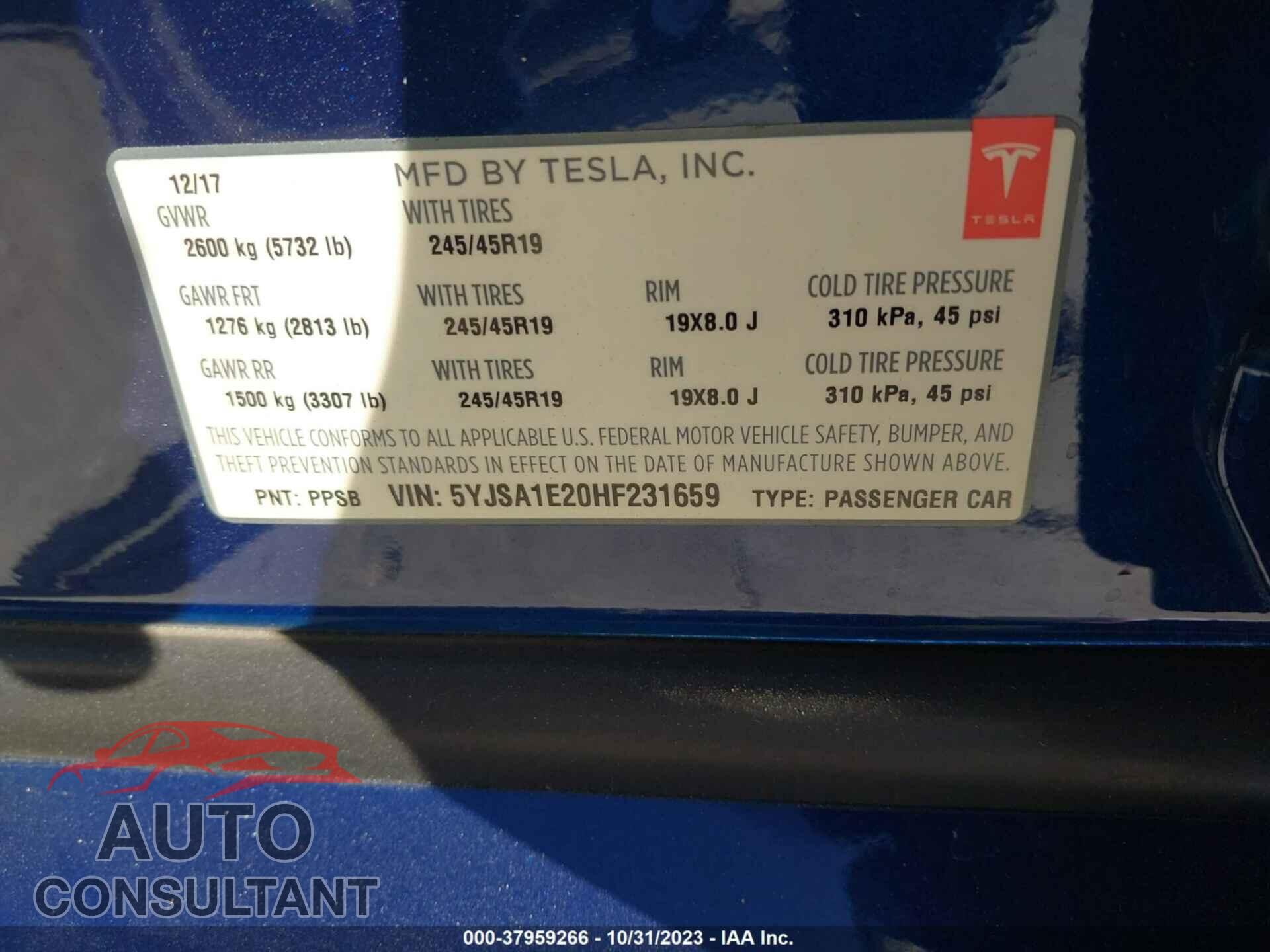 TESLA MODEL S 2017 - 5YJSA1E20HF231659
