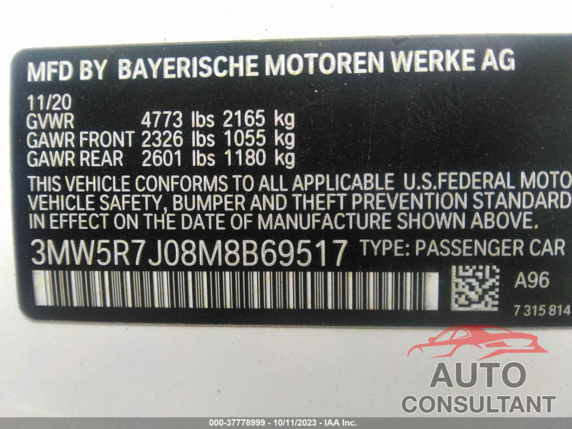 BMW 330I 2021 - 3MW5R7J08M8B69517
