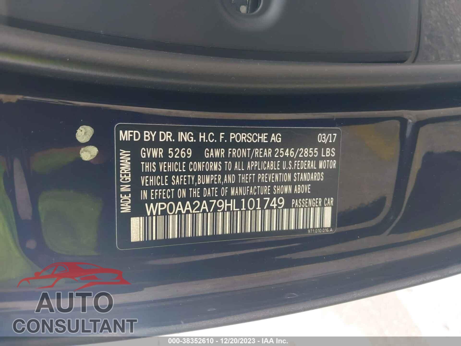 PORSCHE PANAMERA 2017 - WP0AA2A79HL101749