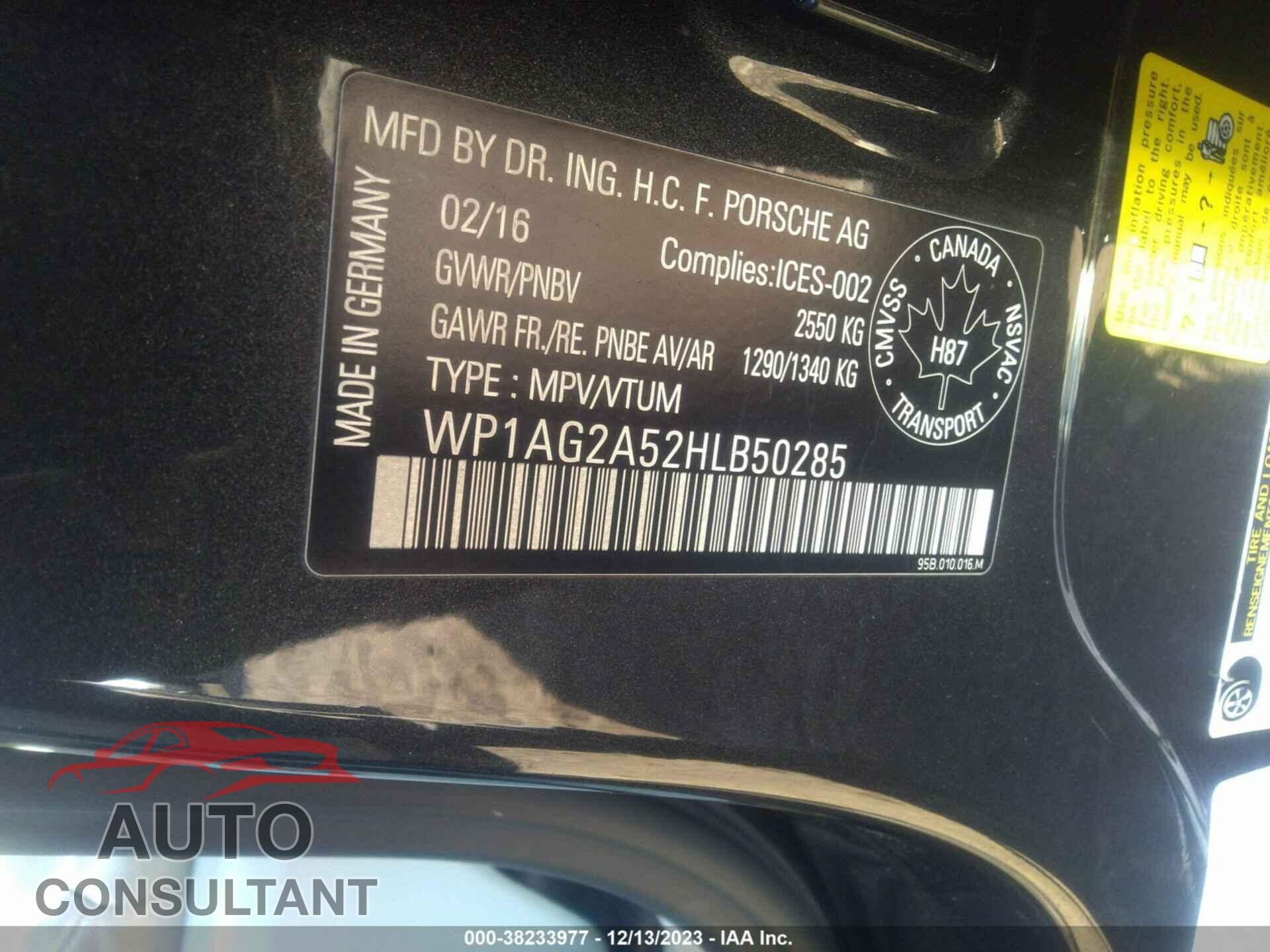 PORSCHE MACAN 2017 - WP1AG2A52HLB50285