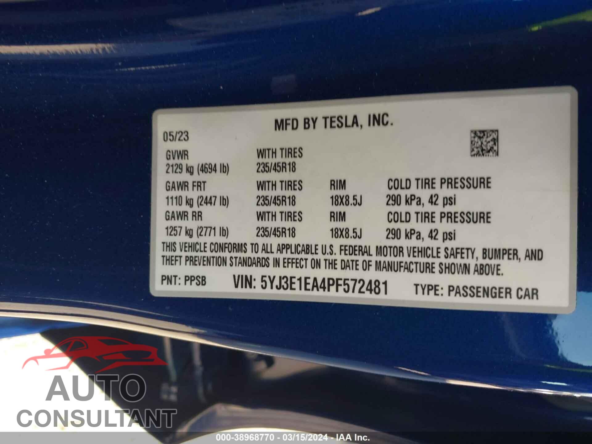 TESLA MODEL 3 2023 - 5YJ3E1EA4PF572481
