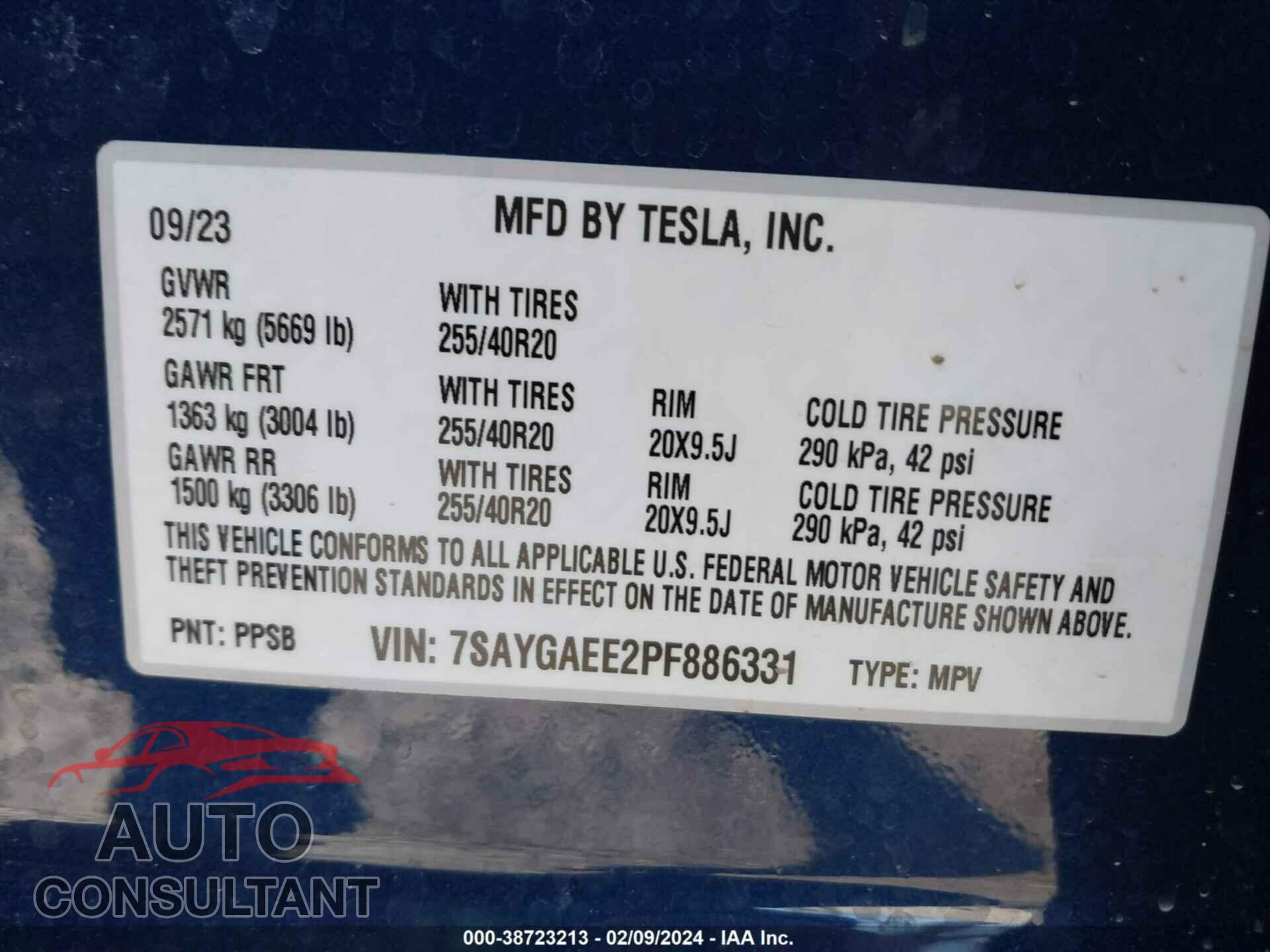 TESLA MODEL Y 2023 - 7SAYGAEE2PF886331
