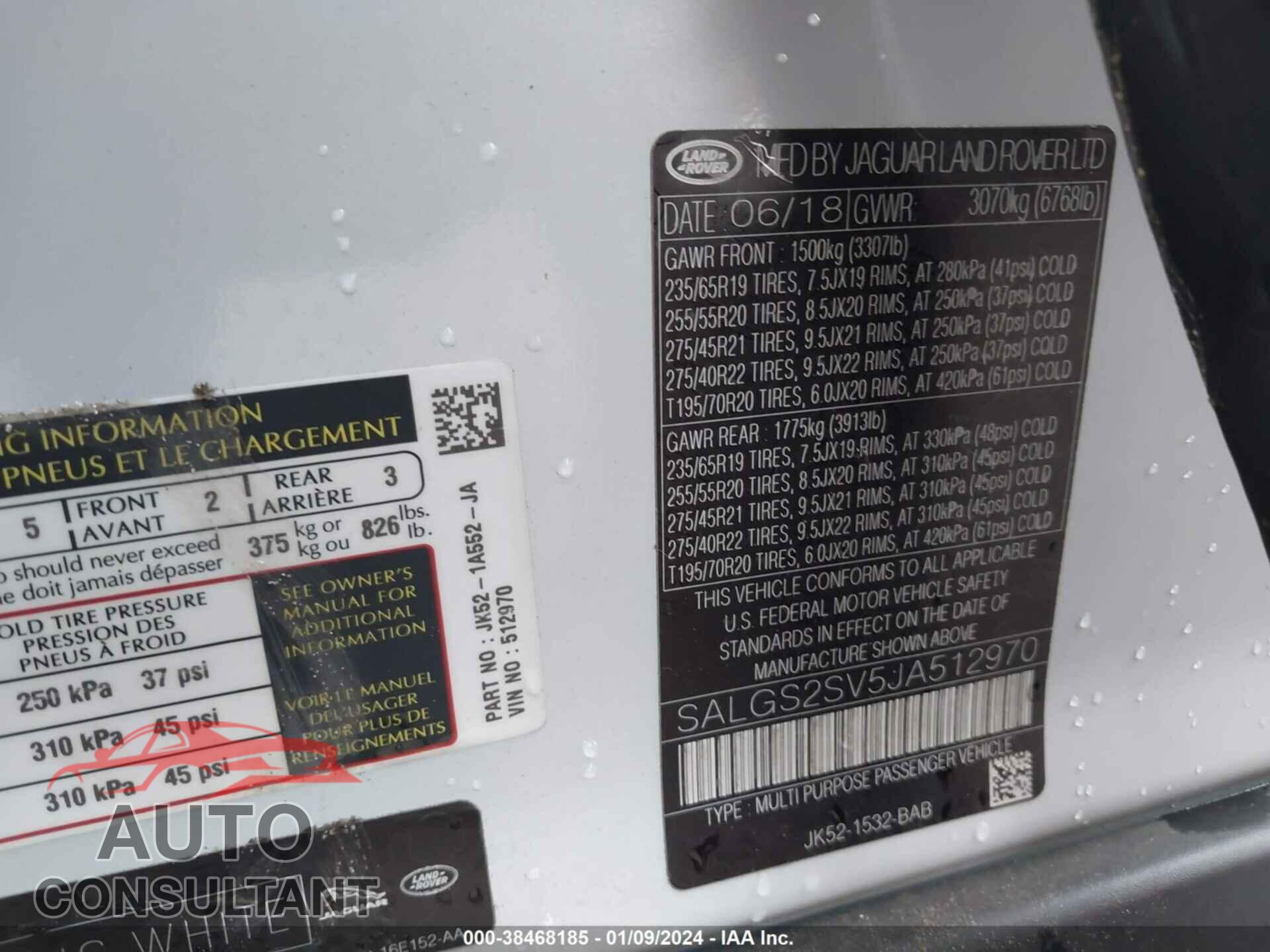 LAND ROVER RANGE ROVER 2018 - SALGS2SV5JA512970
