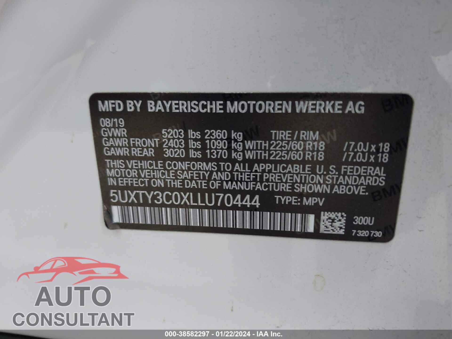 BMW X3 2020 - 5UXTY3C0XLLU70444