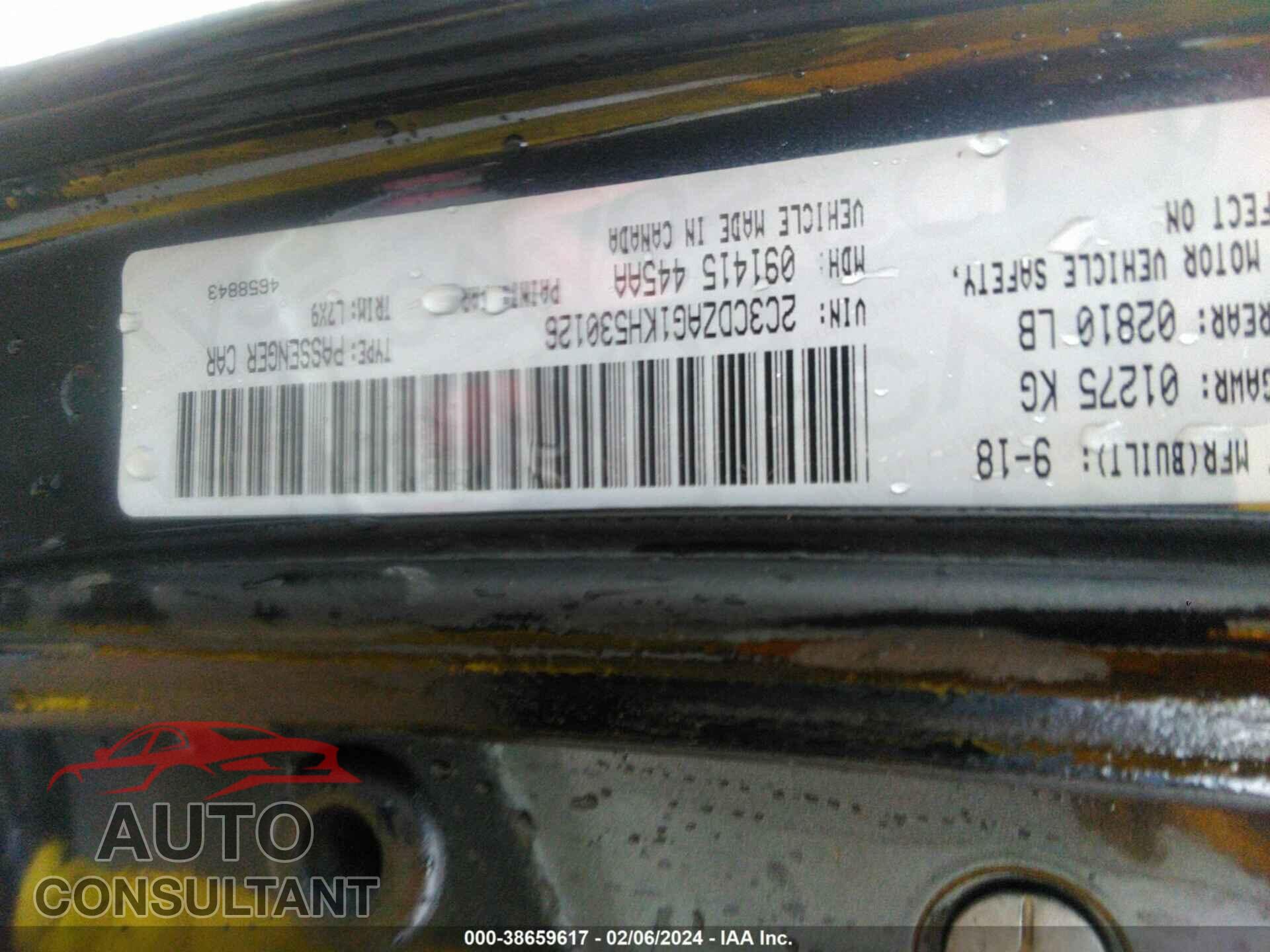 DODGE CHALLENGER 2019 - 2C3CDZAG1KH530126