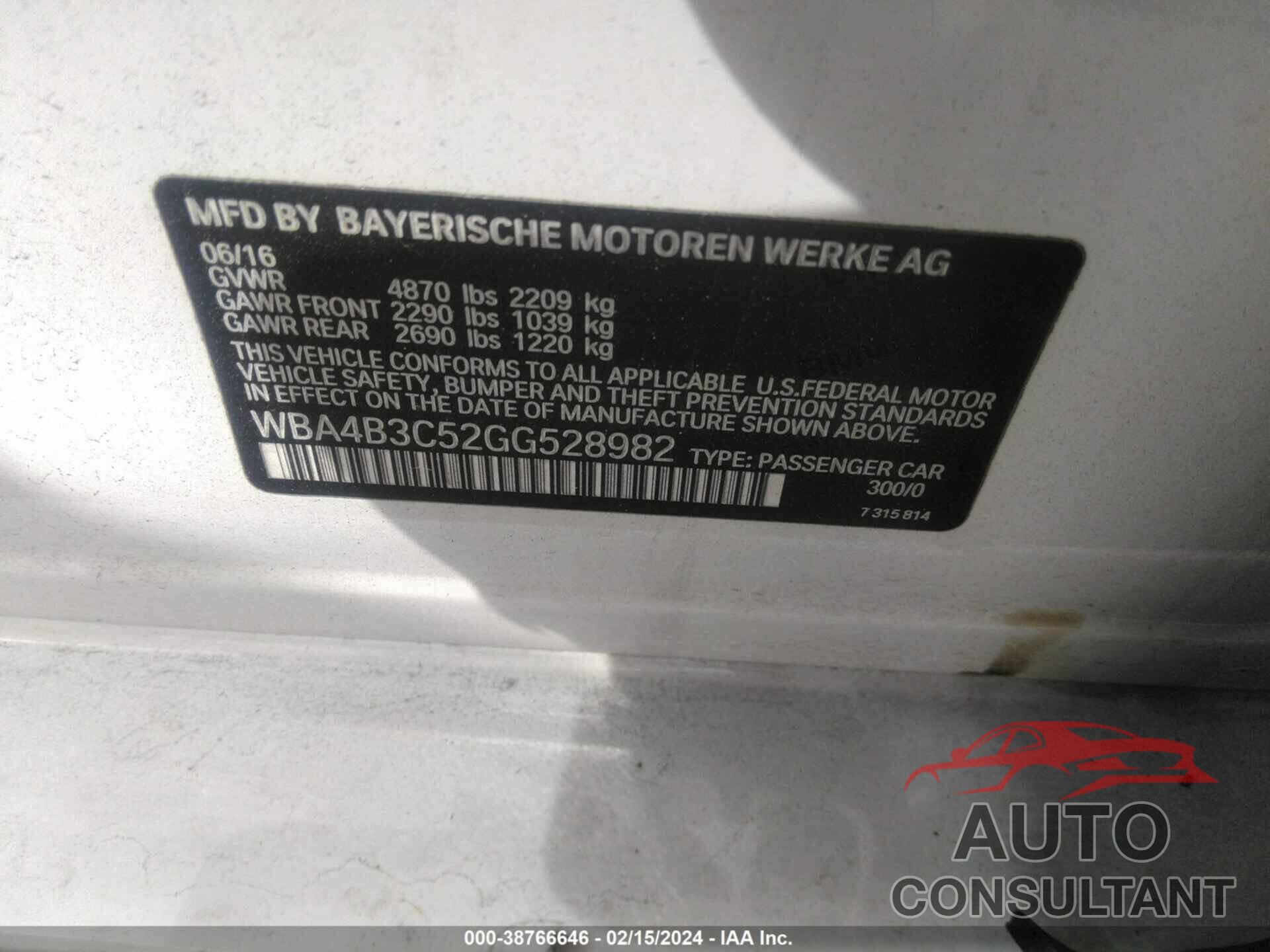 BMW 435I GRAN COUPE 2016 - WBA4B3C52GG528982