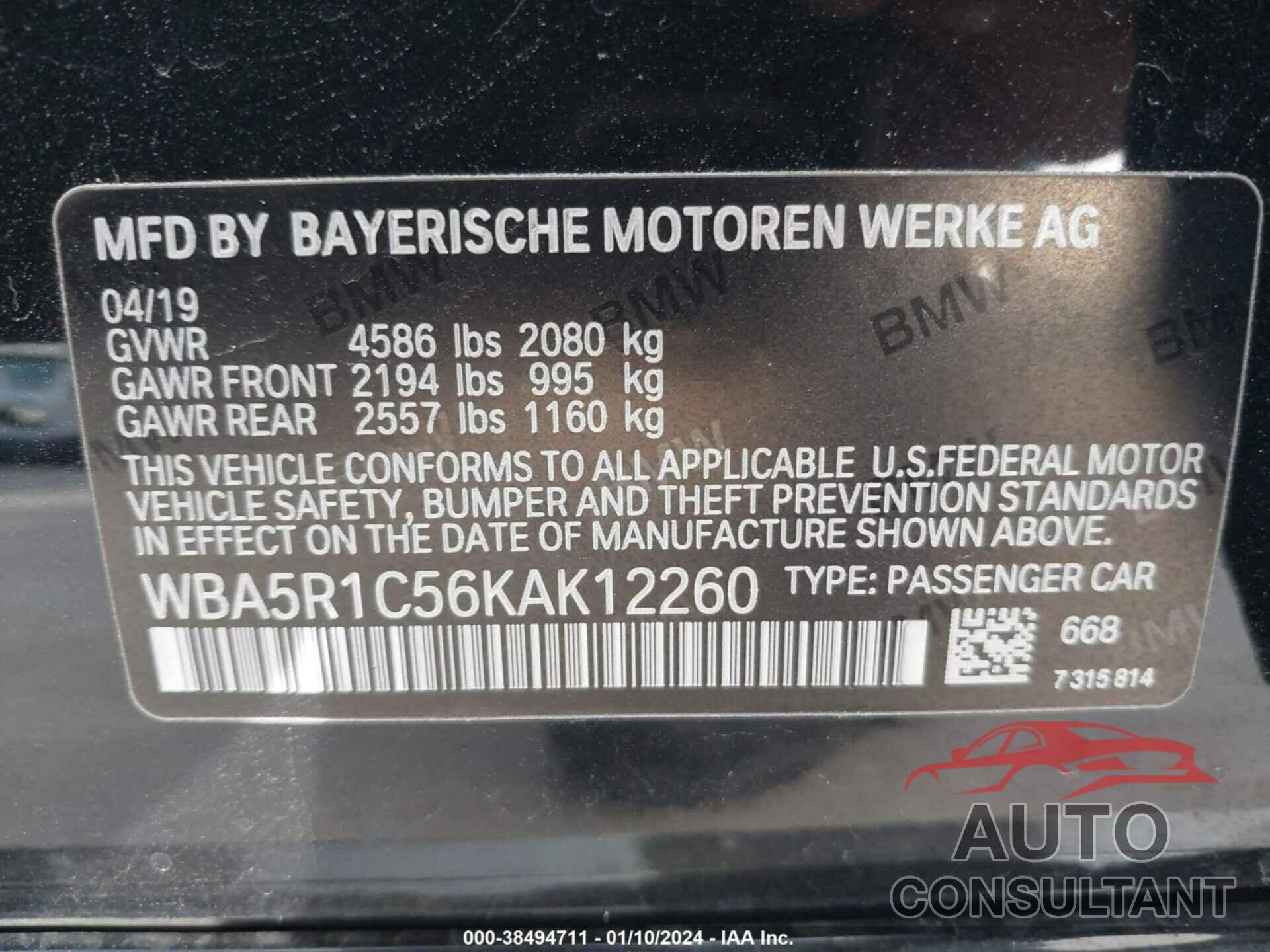 BMW 330I 2019 - WBA5R1C56KAK12260