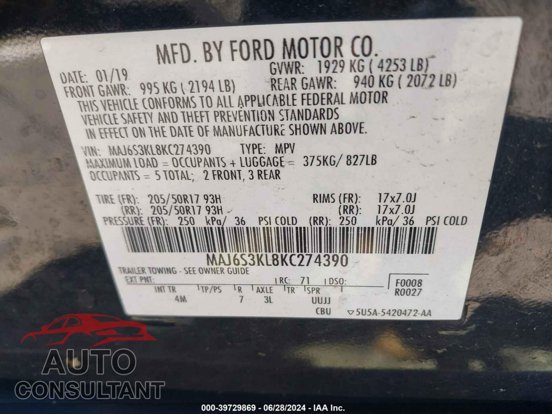 FORD ECOSPORT 2019 - MAJ6S3KL8KC274390