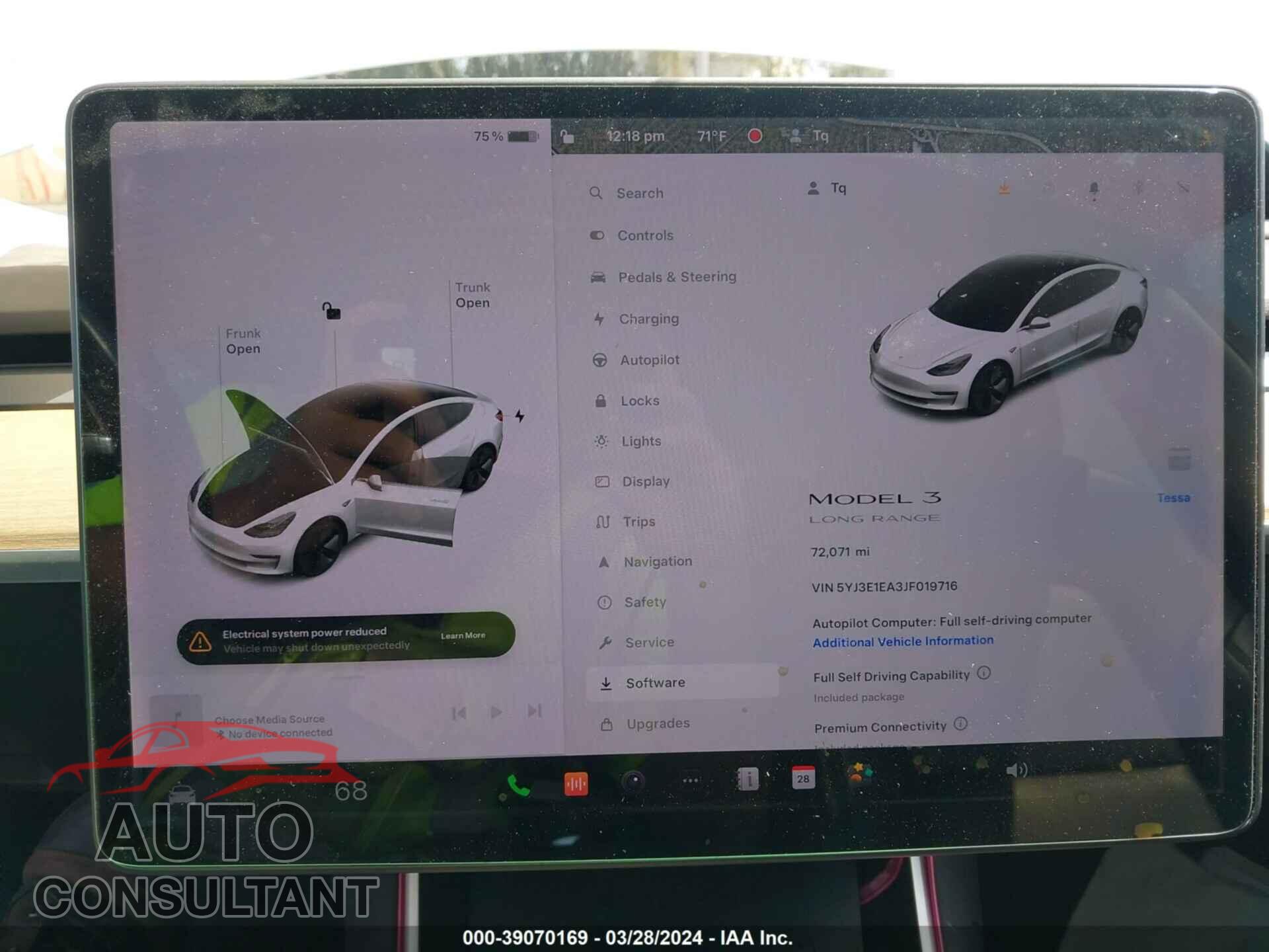 TESLA MODEL 3 2018 - 5YJ3E1EA3JF019716