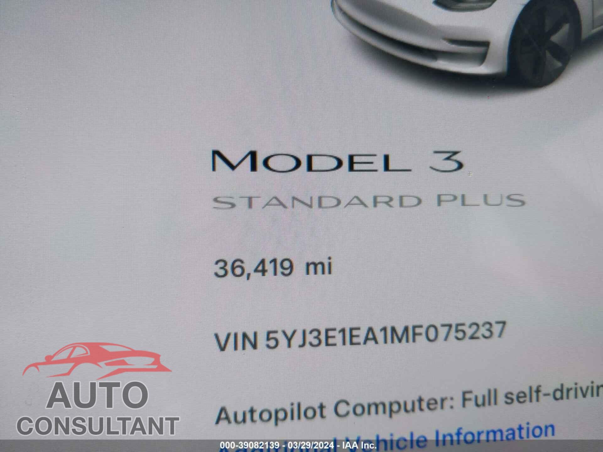 TESLA MODEL 3 2021 - 5YJ3E1EA1MF075237