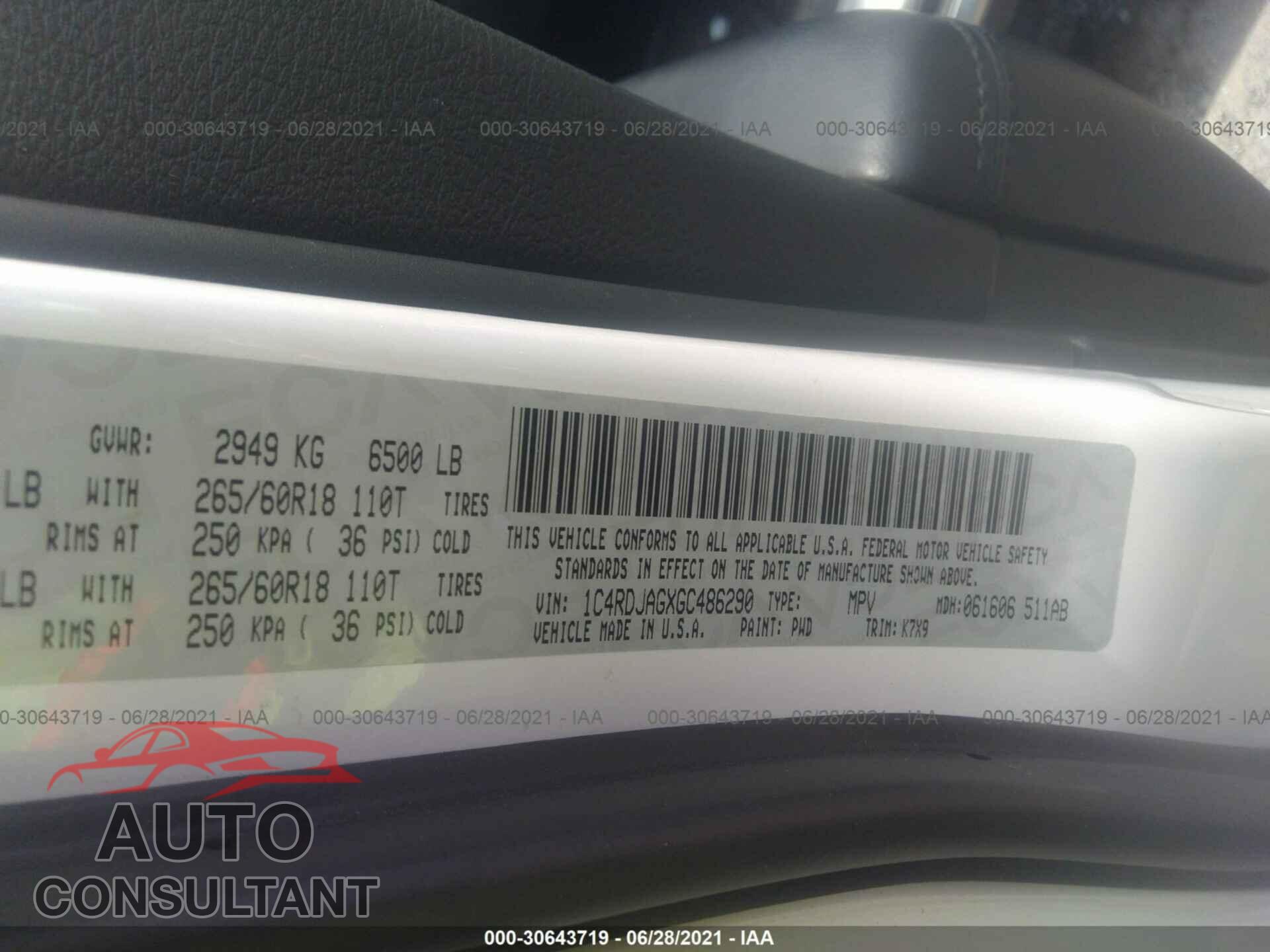 DODGE DURANGO 2016 - 1C4RDJAGXGC486290