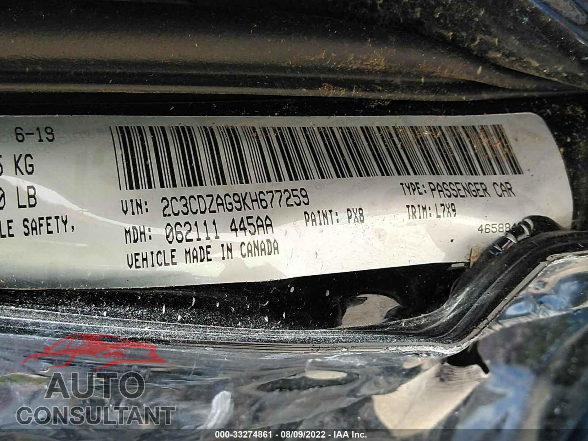 DODGE CHALLENGER 2019 - 2C3CDZAG9KH677259